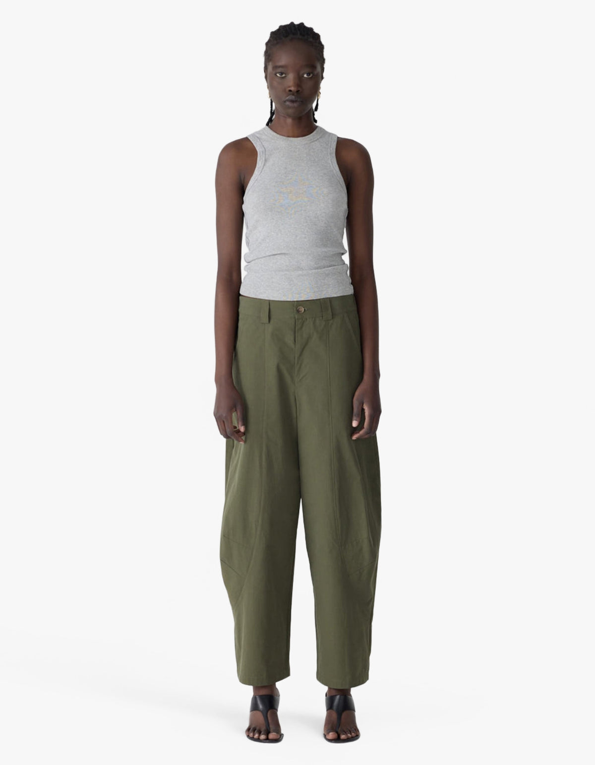 Crushed Cotton Barrel Pant - Khaki