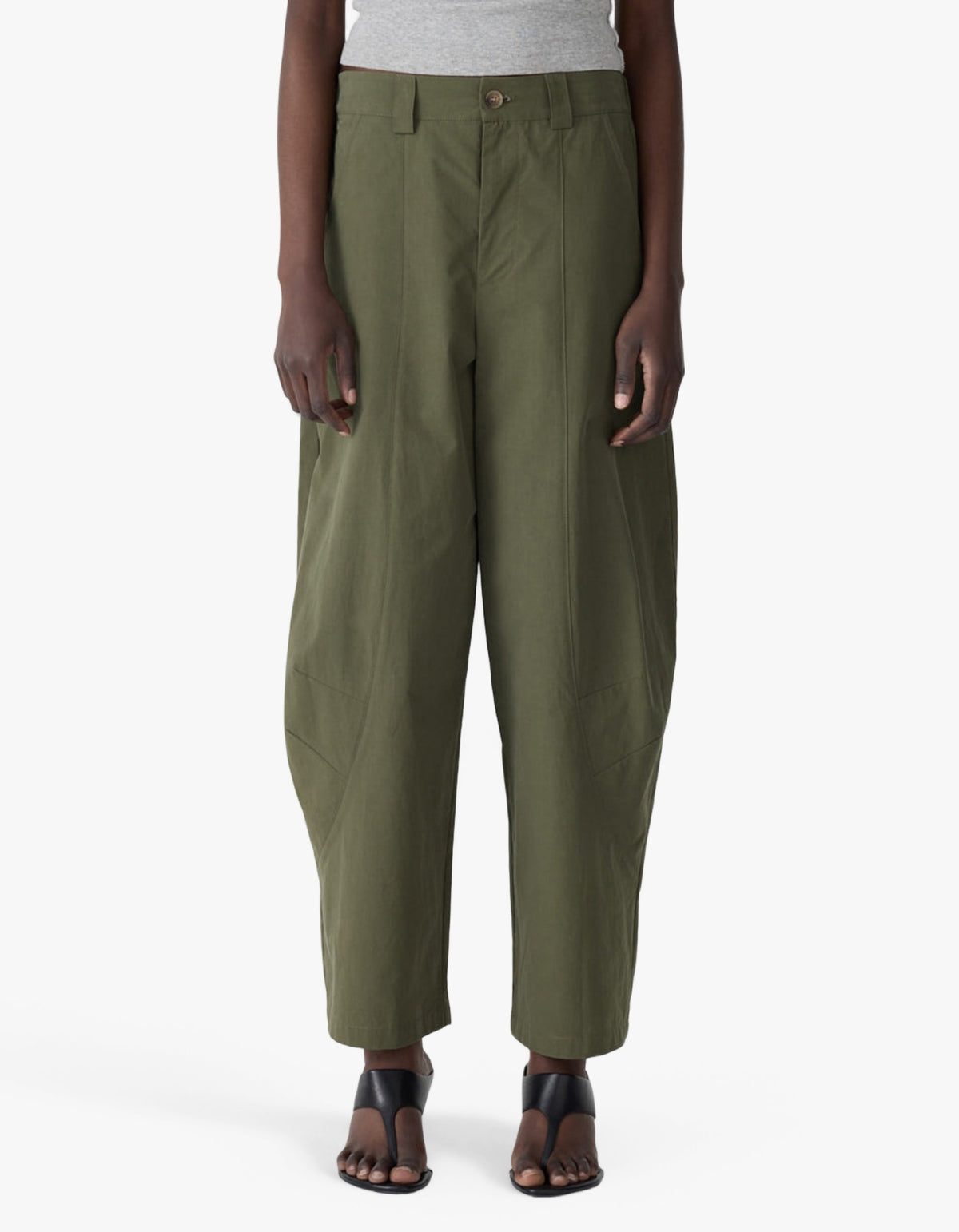 Crushed Cotton Barrel Pant - Khaki