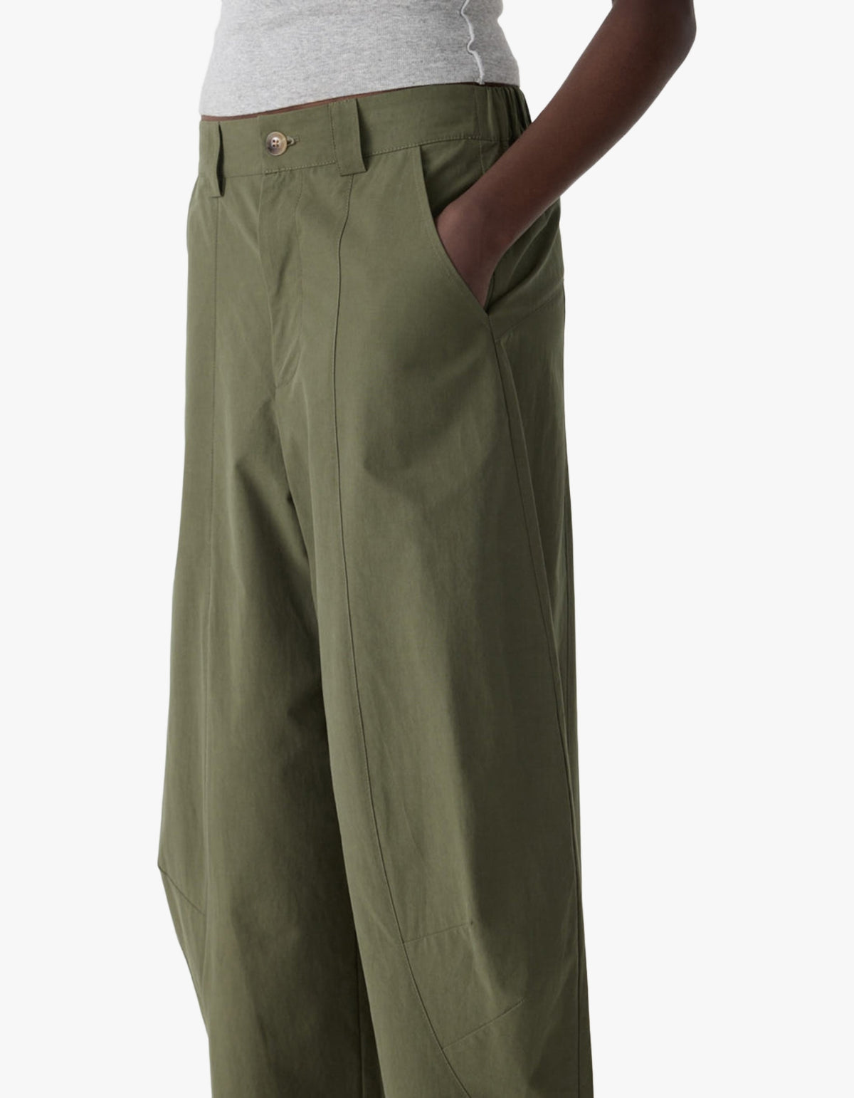 Crushed Cotton Barrel Pant - Khaki
