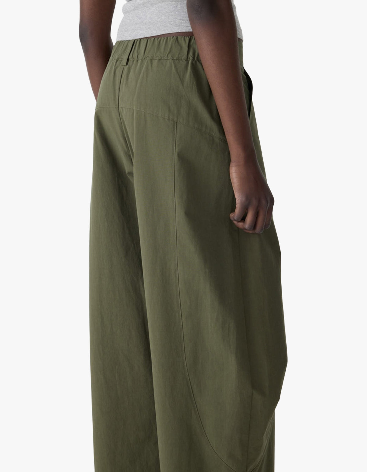 Crushed Cotton Barrel Pant - Khaki