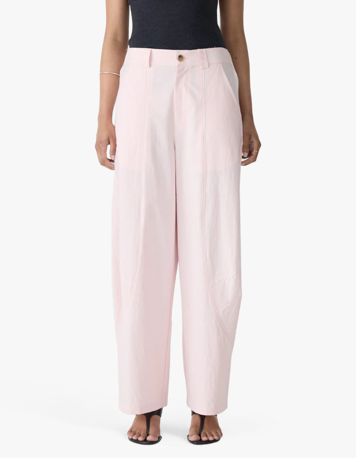 Crushed Cotton Barrel Pant - Soft Pink