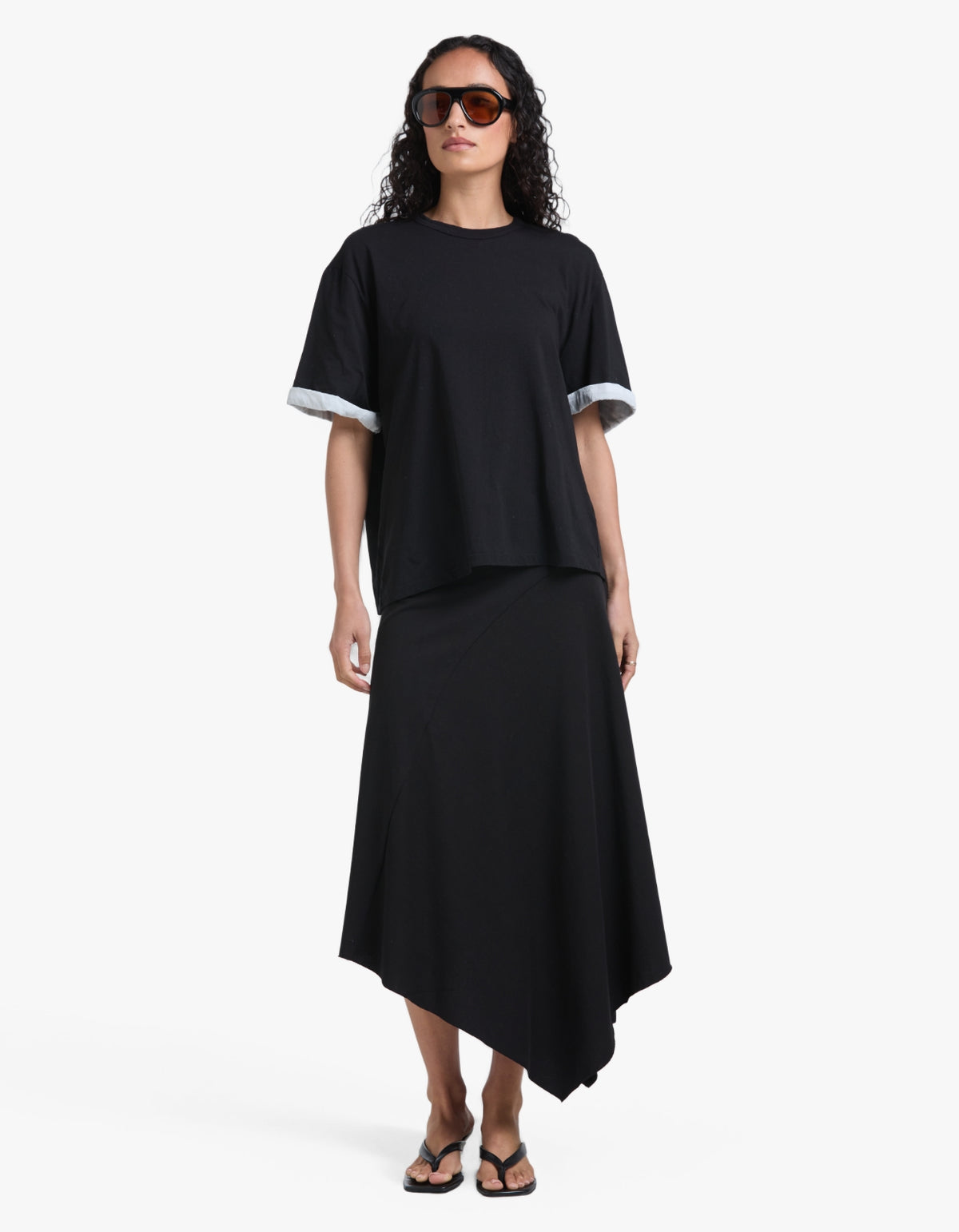 Slouch Turnback T-Shirt - Black/White