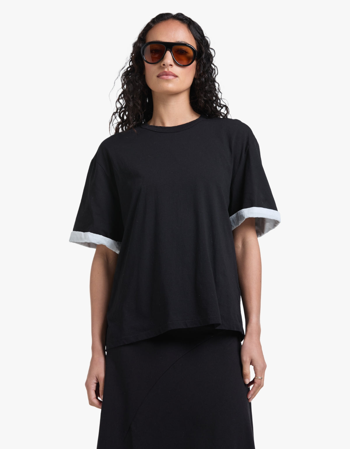 Slouch Turnback T-Shirt - Black/White