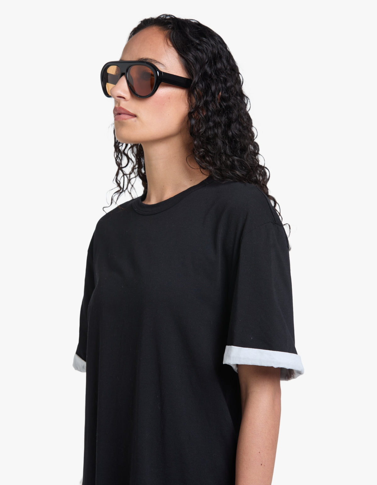 Slouch Turnback T-Shirt - Black/White
