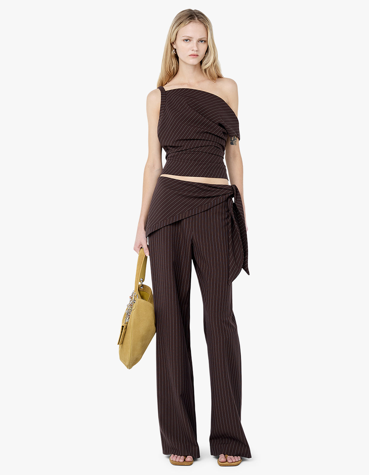 Andre Asym Top - Choc Pinstripe