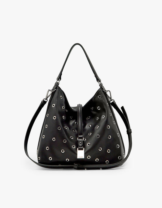 Josie Eyelet Bucket Bag - Black