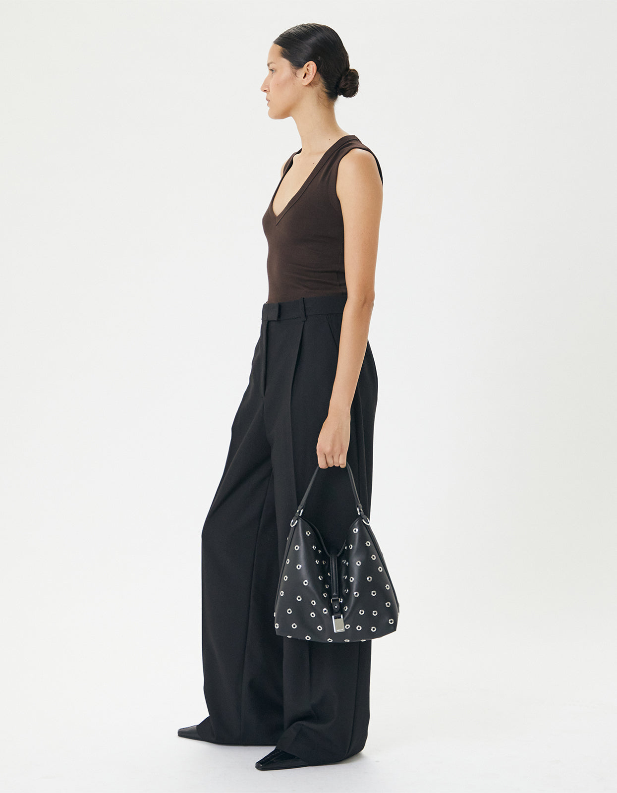 Josie Eyelet Bucket Bag - Black