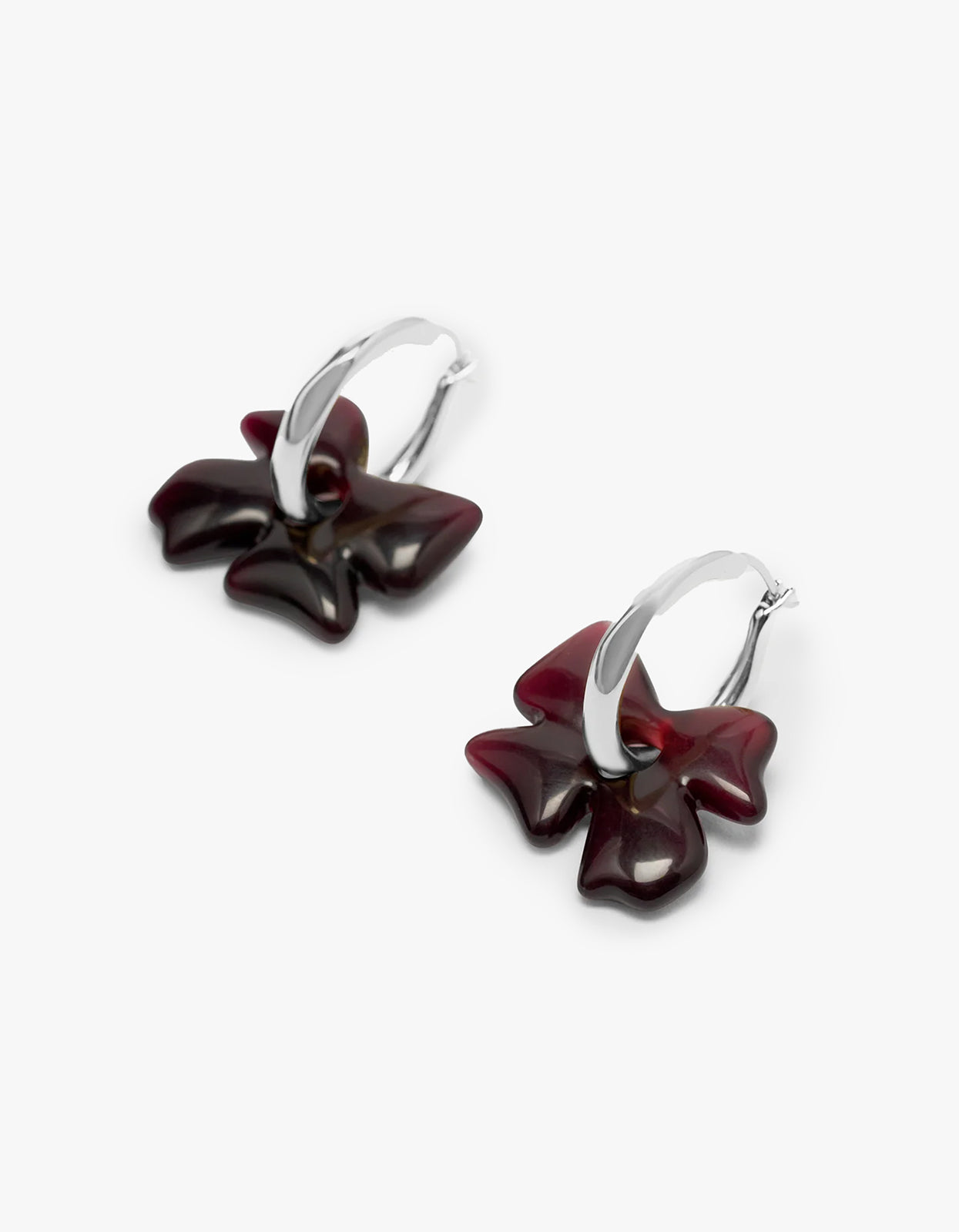 Glass Flower Earrings - Dark Plum/Silver