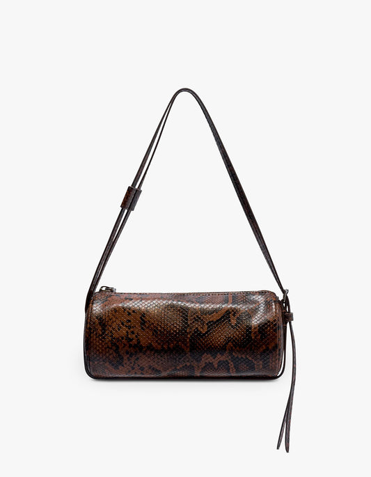 Brooke Mini Barrel Bag - Brunette Python