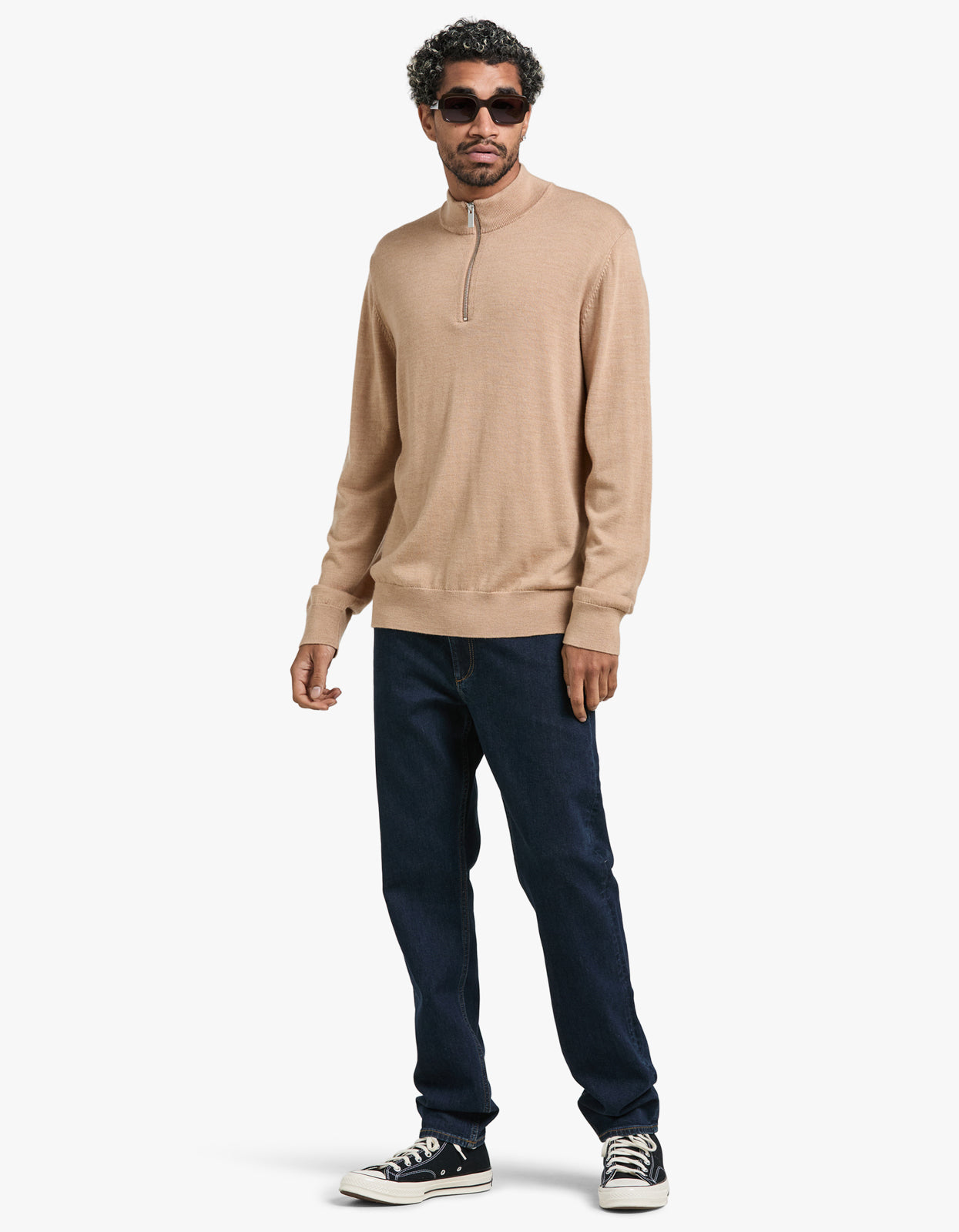 Academy Merino 1/4 Zip Sweat - Jersey Caramel