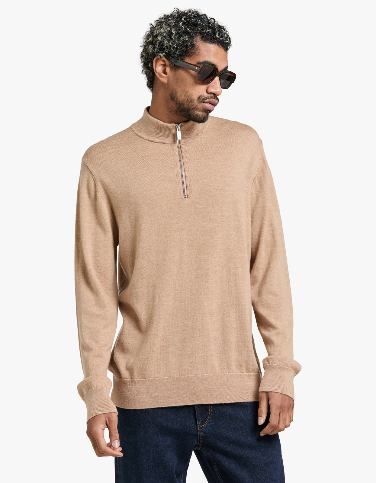 Academy Merino 1/4 Zip Sweat - Jersey Caramel