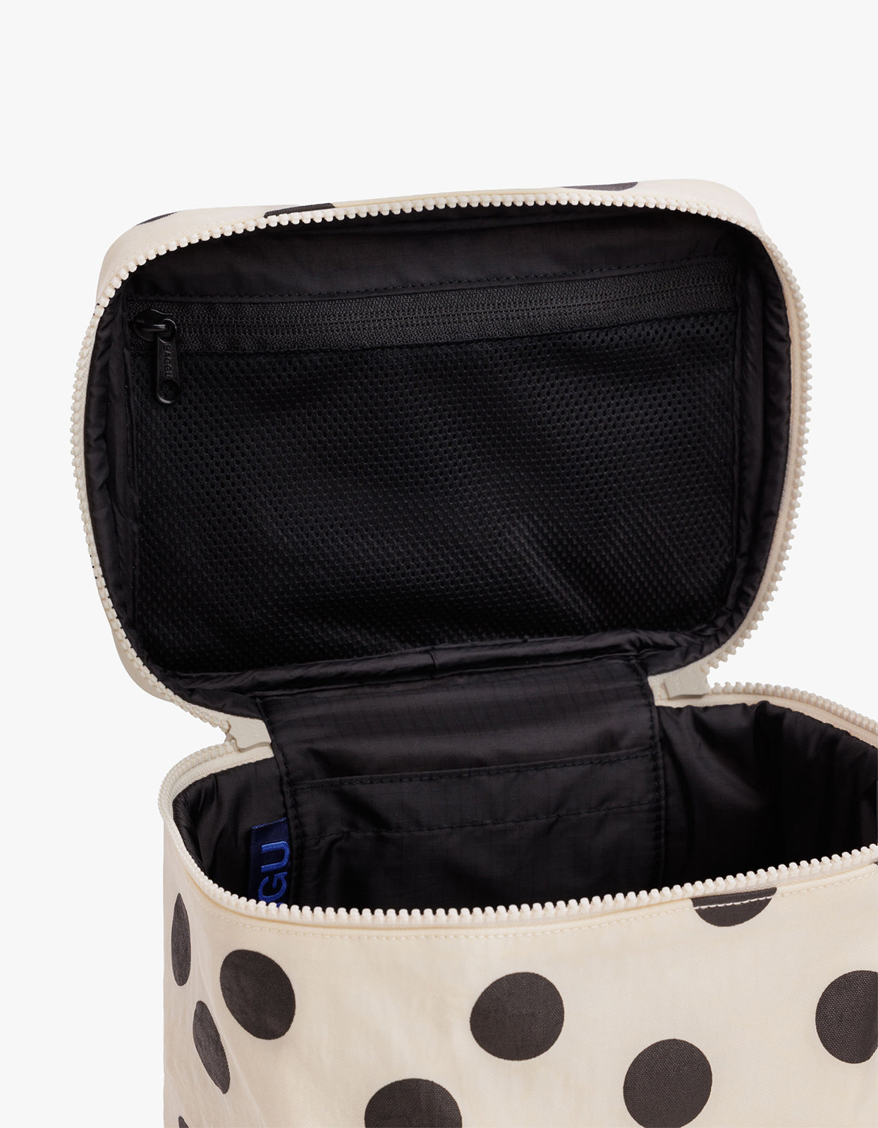 Large Cosmetic Case - Cream And Black Polka Dot