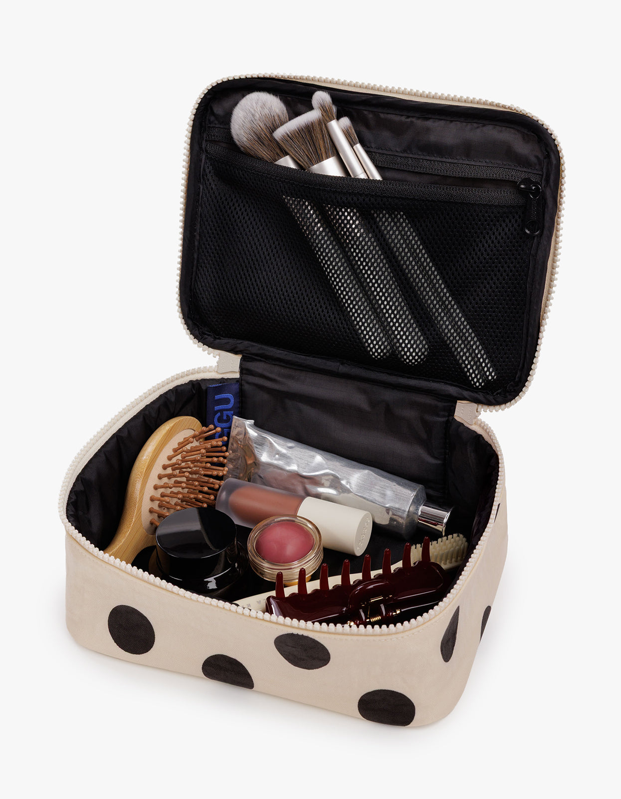 Small Cosmetic Case - Cream And Black Polka Dot
