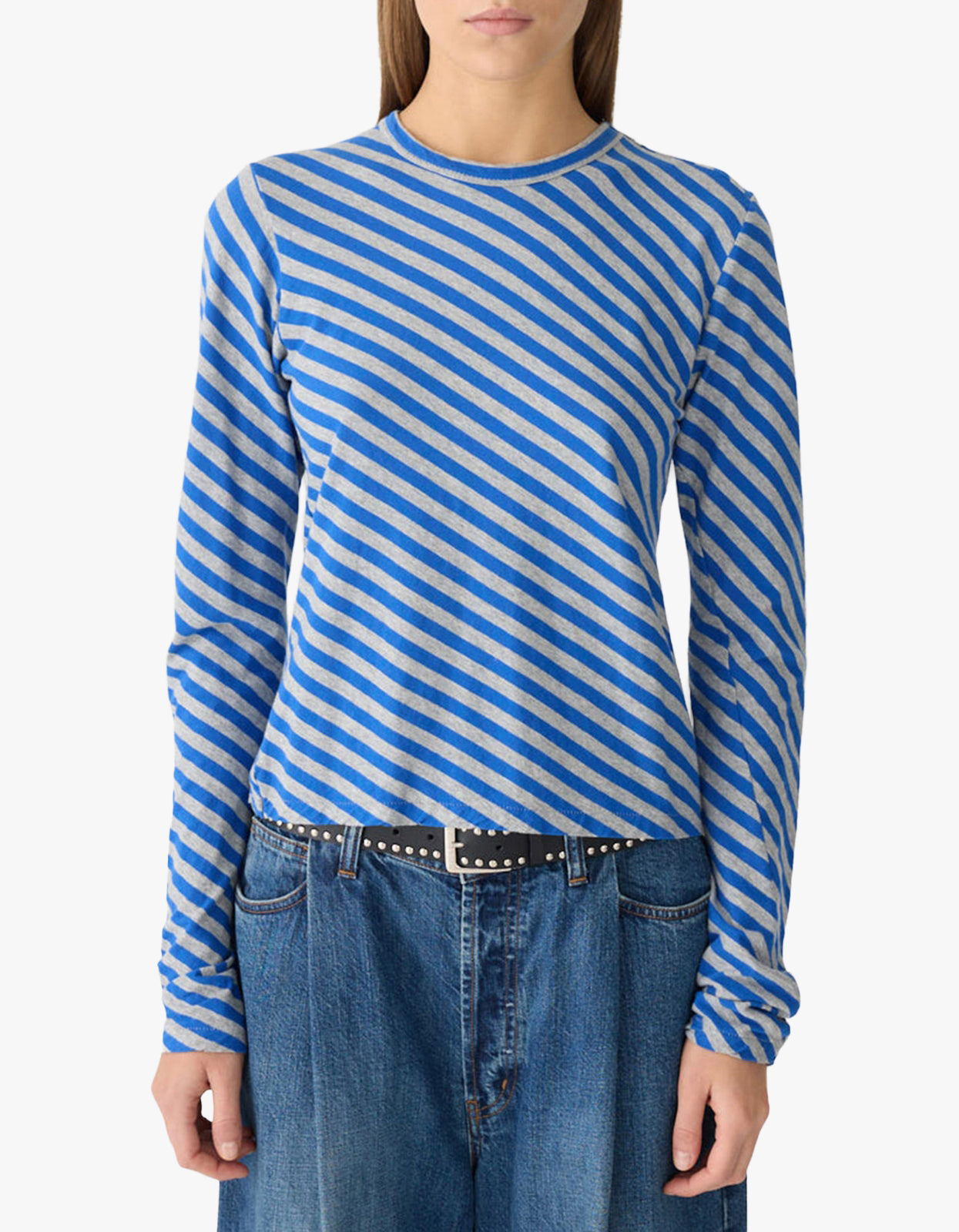 Bias Stripe Baby L/S T-Shirt - Cobalt/Greymarl