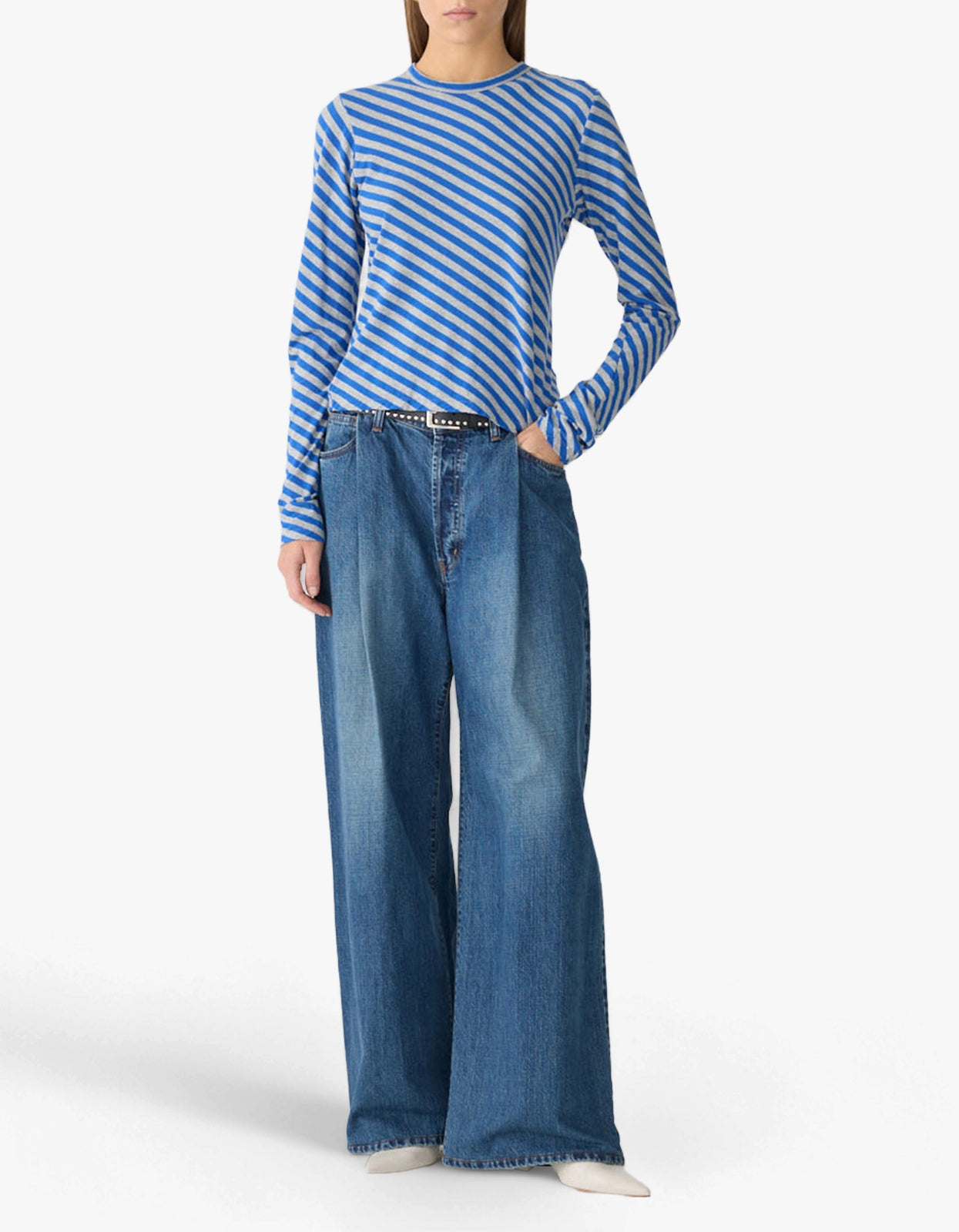Bias Stripe Baby L/S T-Shirt - Cobalt/Greymarl