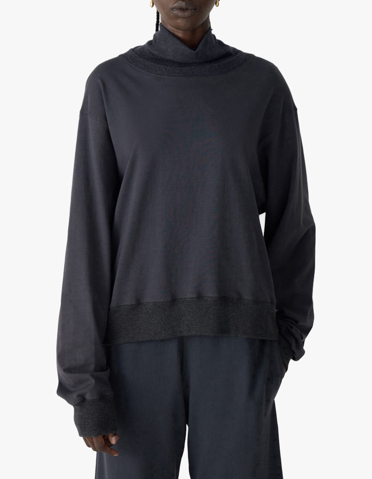 Contrast Funnel Neck Sweat - Washed Navy/Charcoal Marl