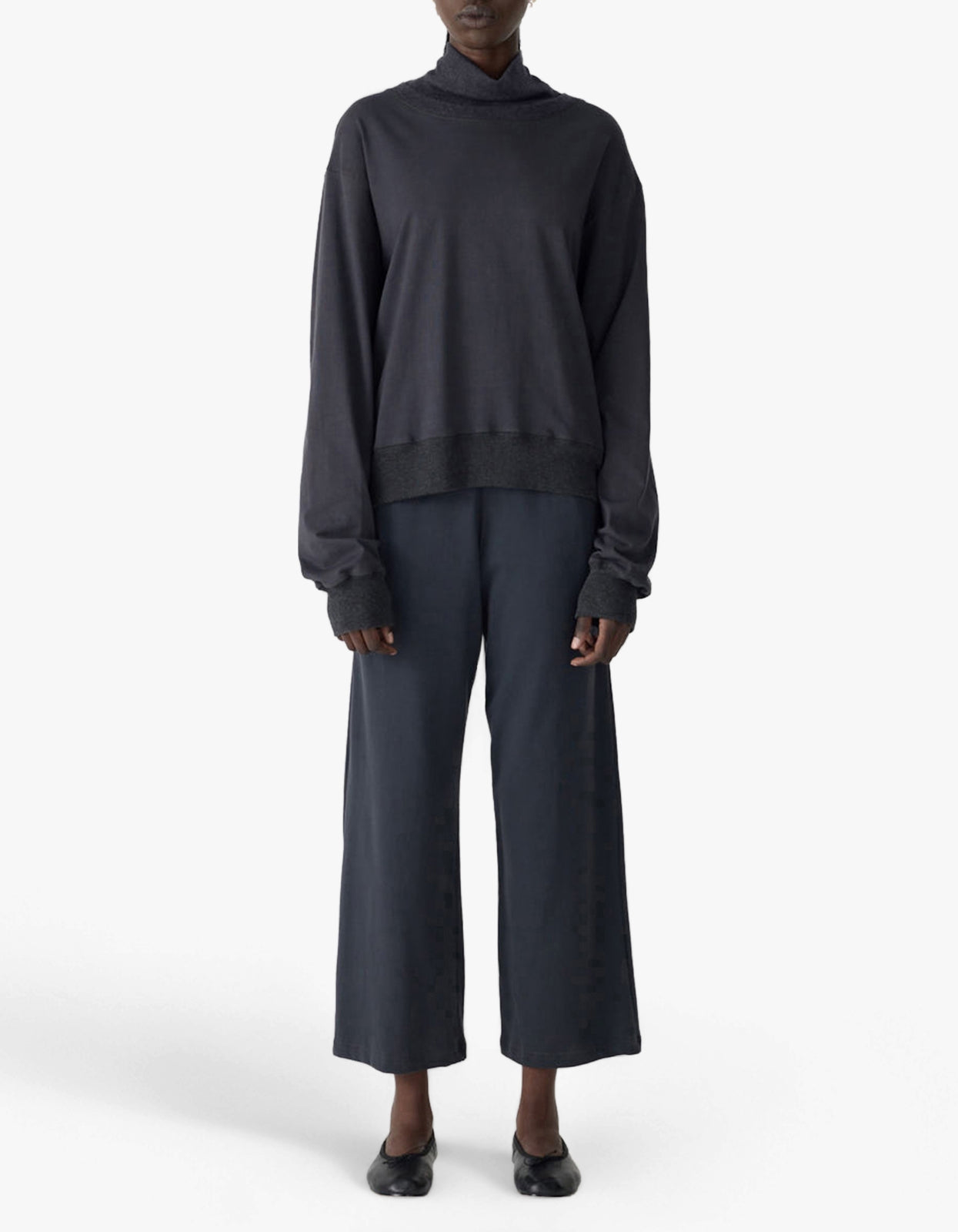 Contrast Funnel Neck Sweat - Washed Navy/Charcoal Marl