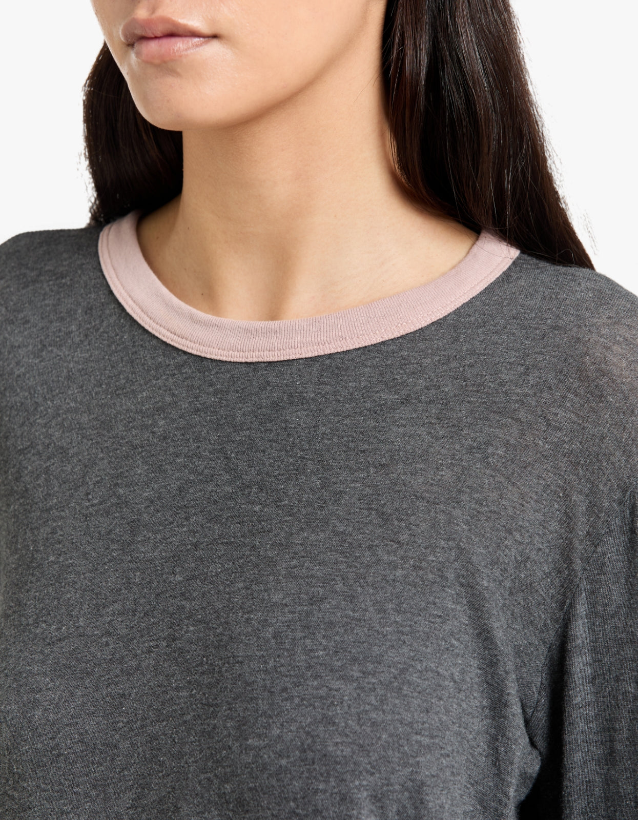 Contrast Scoop Hem L/S T-S - Charcoal Marl/Pink