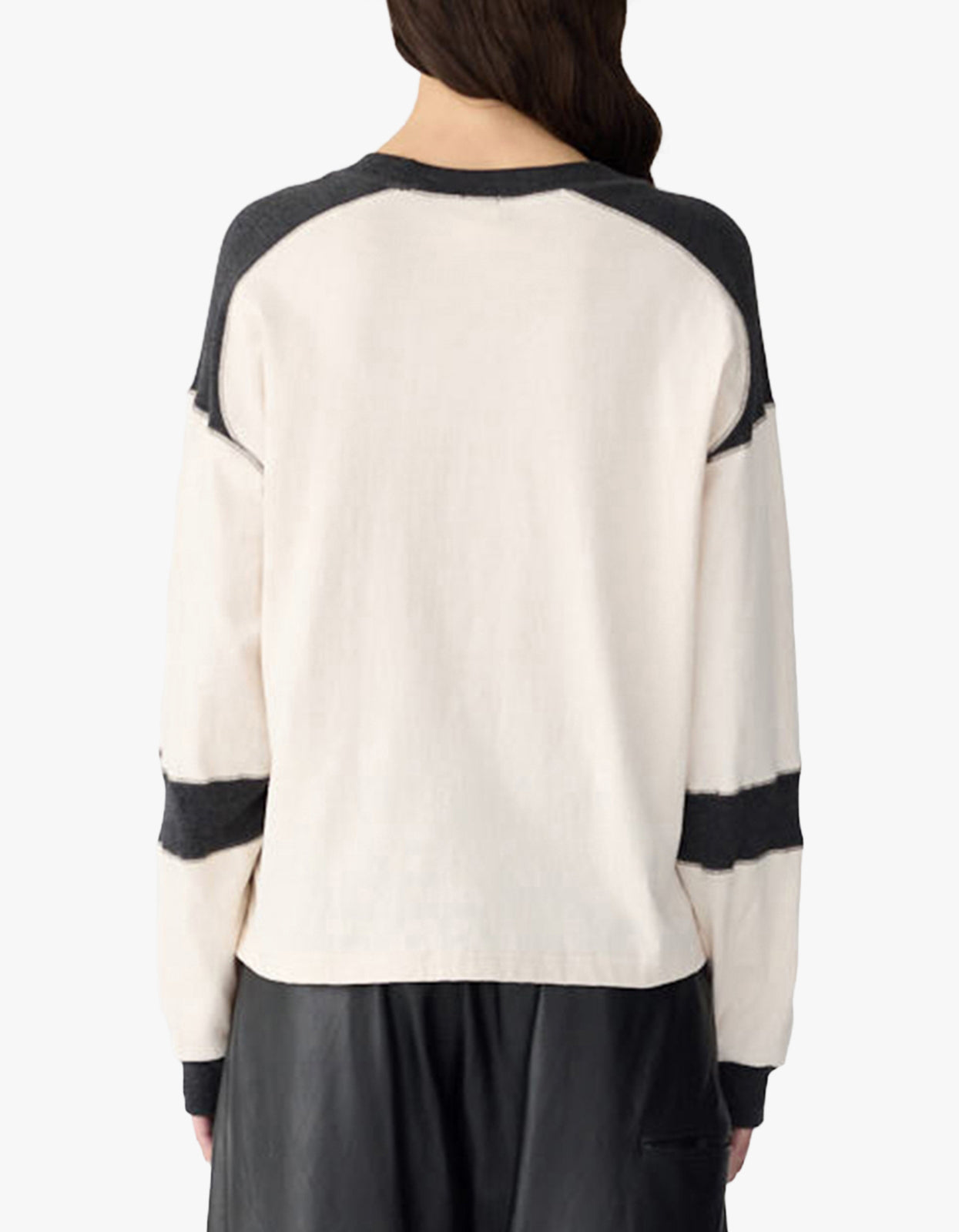 Long Sleeve Slouch Panelled T-Shirt - Ecru/Charcoal Marl