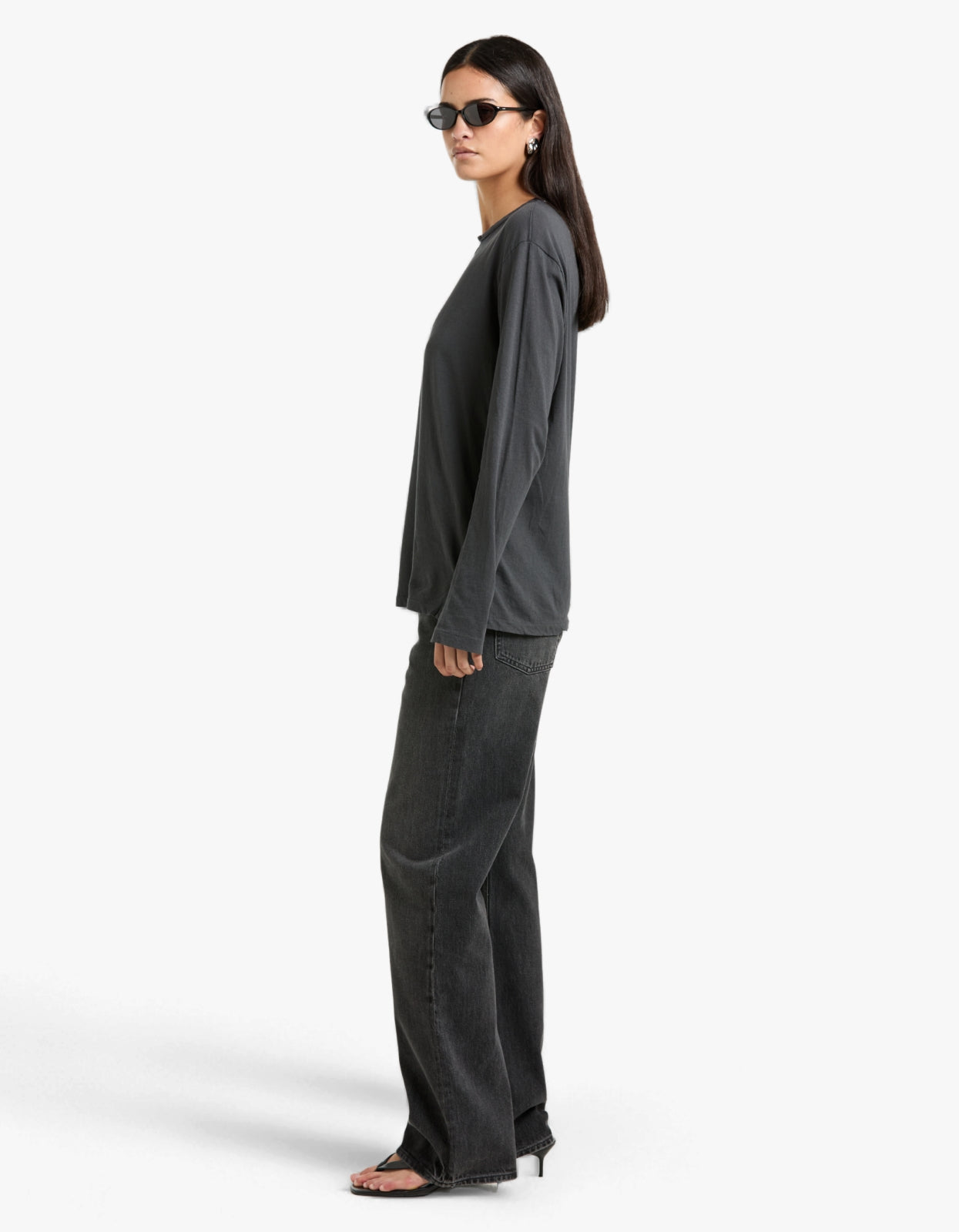 Raw Neck Cut Out L/S T-Shirt - Washed Navy