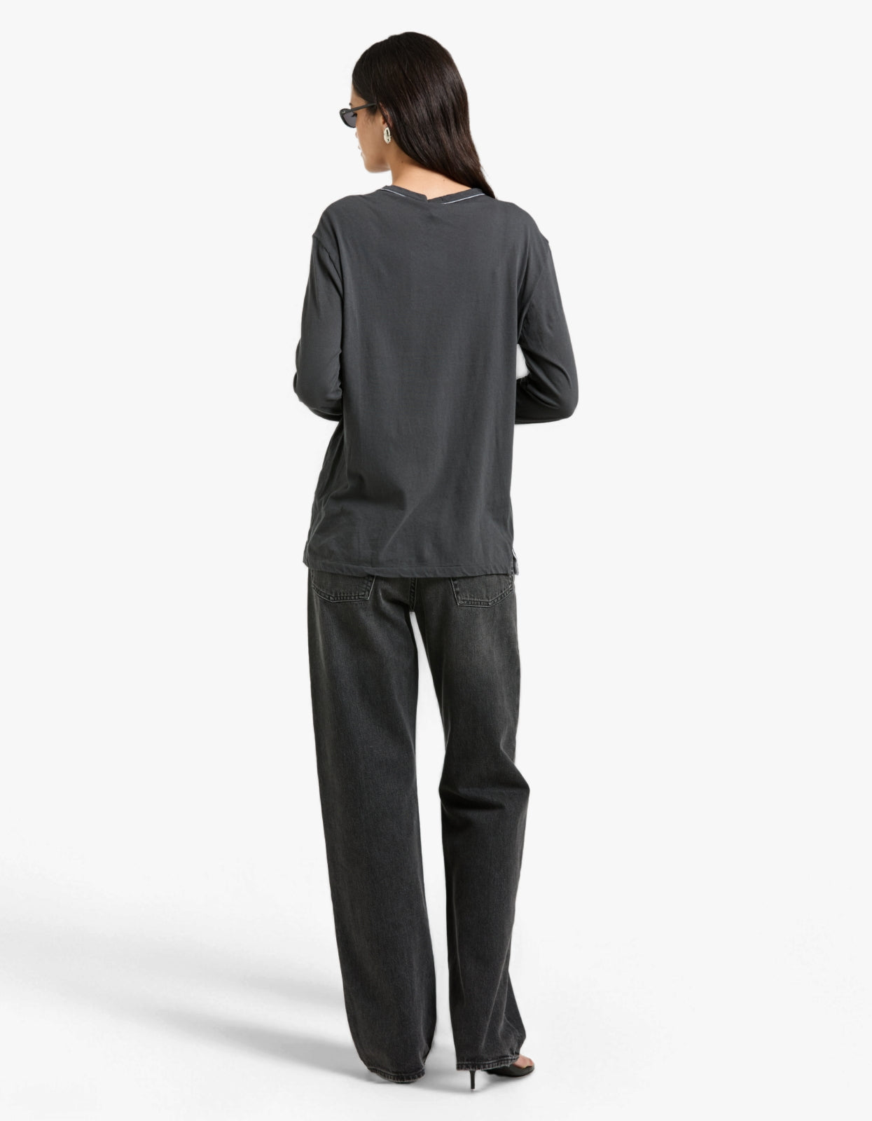 Raw Neck Cut Out L/S T-Shirt - Washed Navy