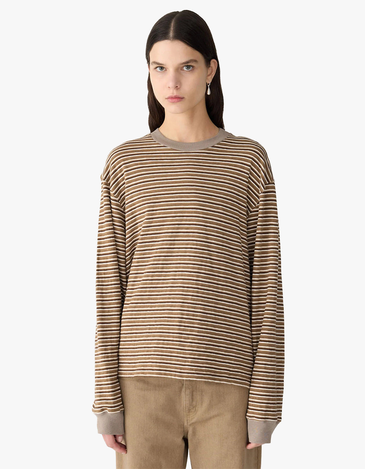 Slouch L/S Sweat - Brown Stripe/Taupe