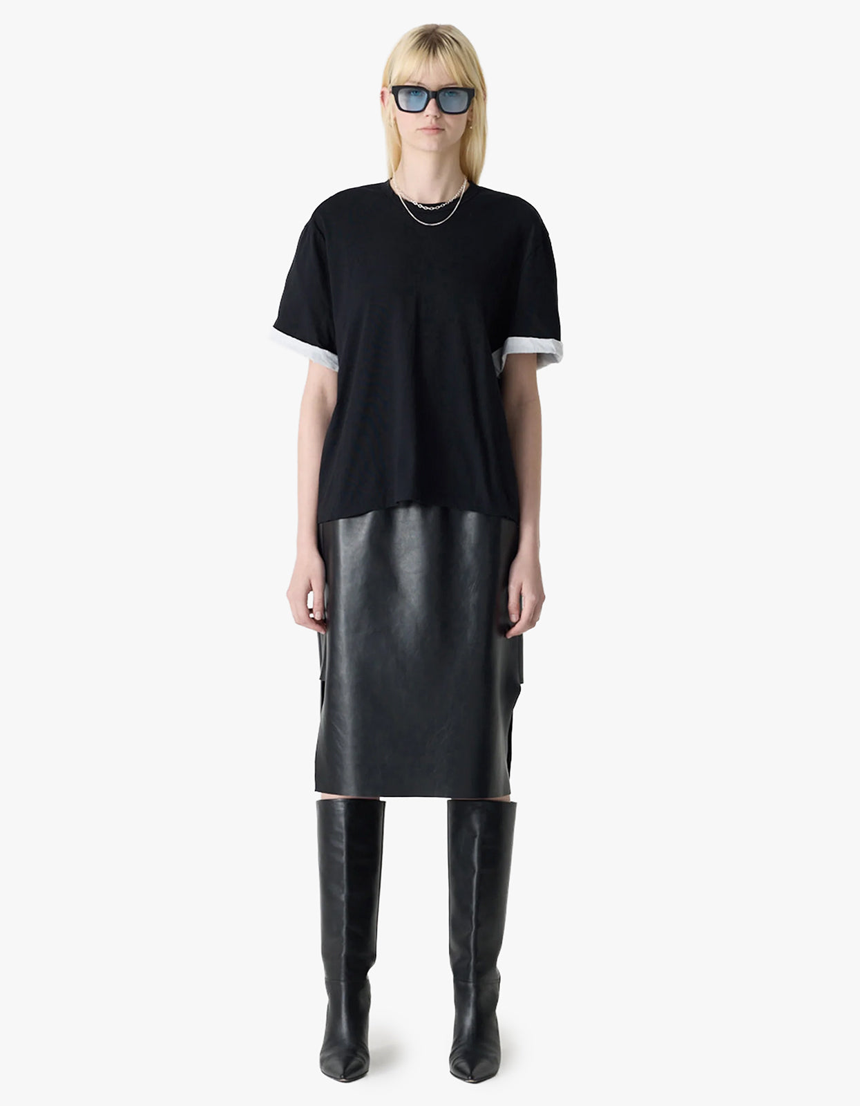 Slouch Turnback T-Shirt - Black/White