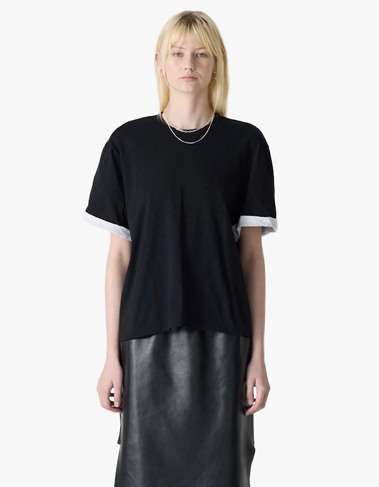 Slouch Turnback T-Shirt - Black/White