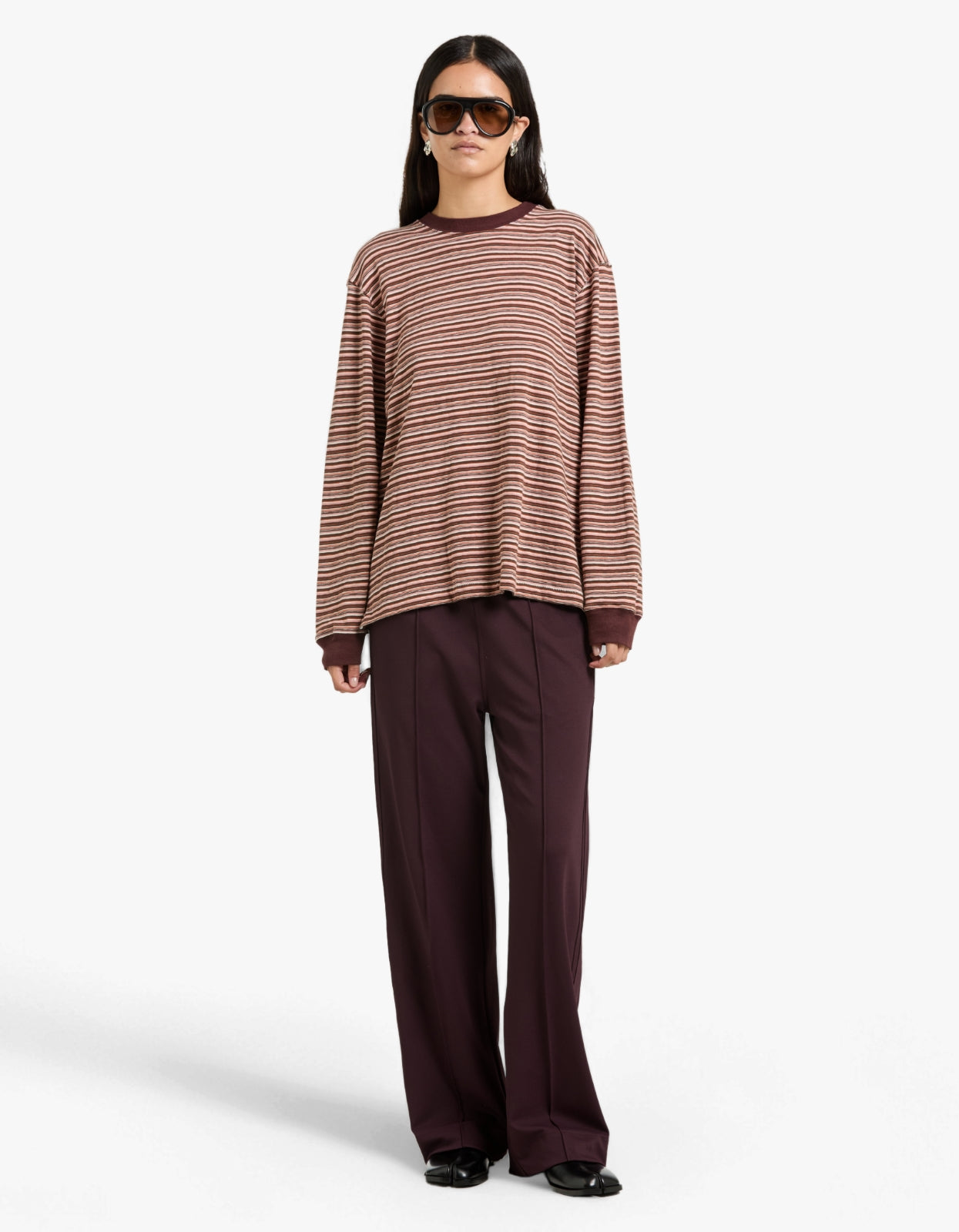 Stripe Slouch L/S T-Shirt - Pink/Orange/Plum