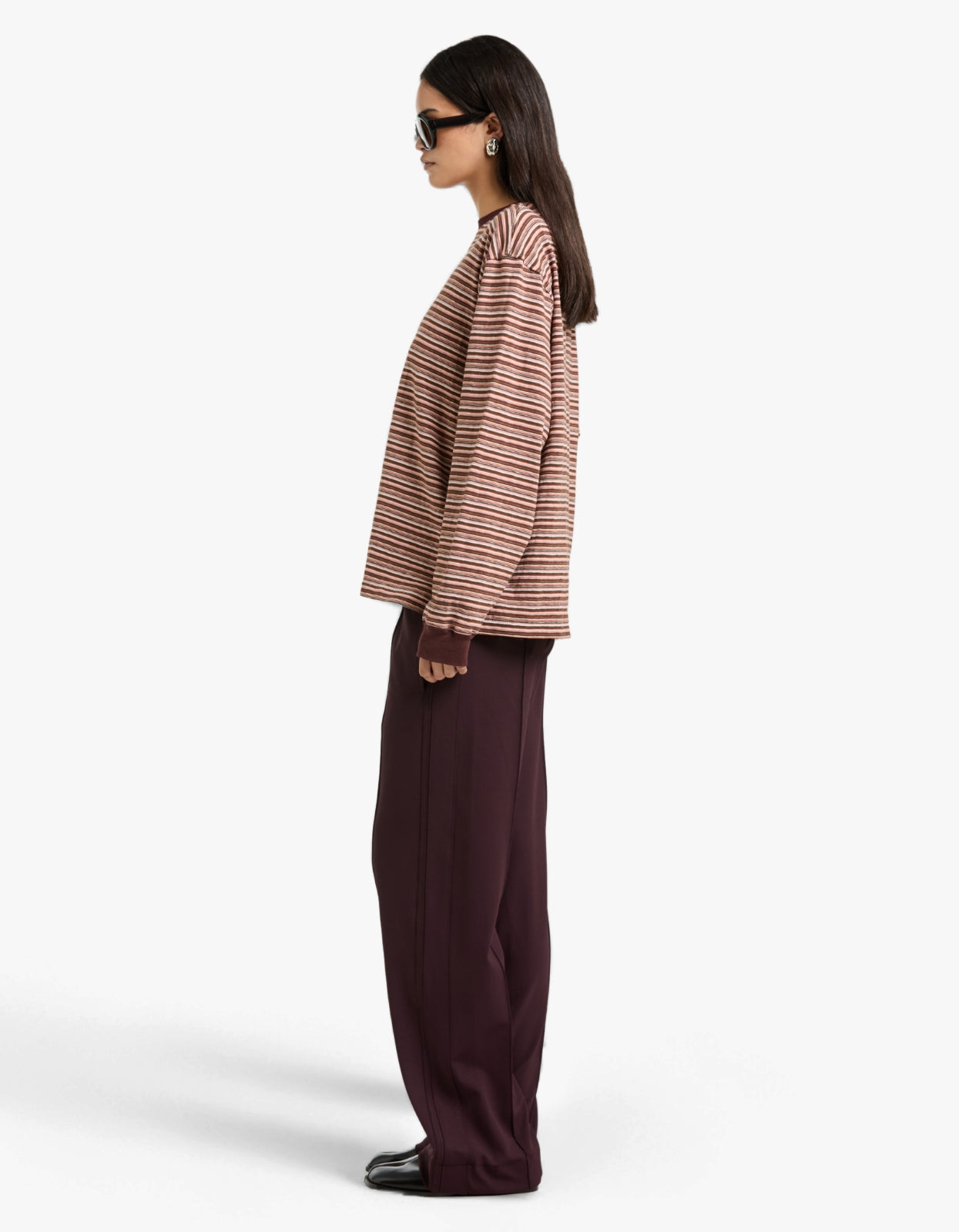 Stripe Slouch L/S T-Shirt - Pink/Orange/Plum