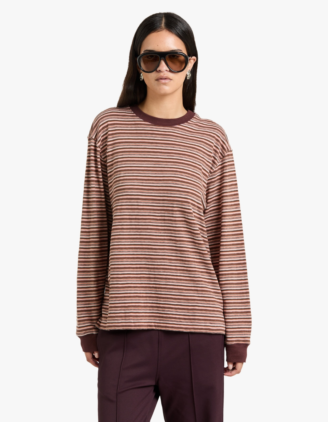 Stripe Slouch L/S T-Shirt - Pink/Orange/Plum