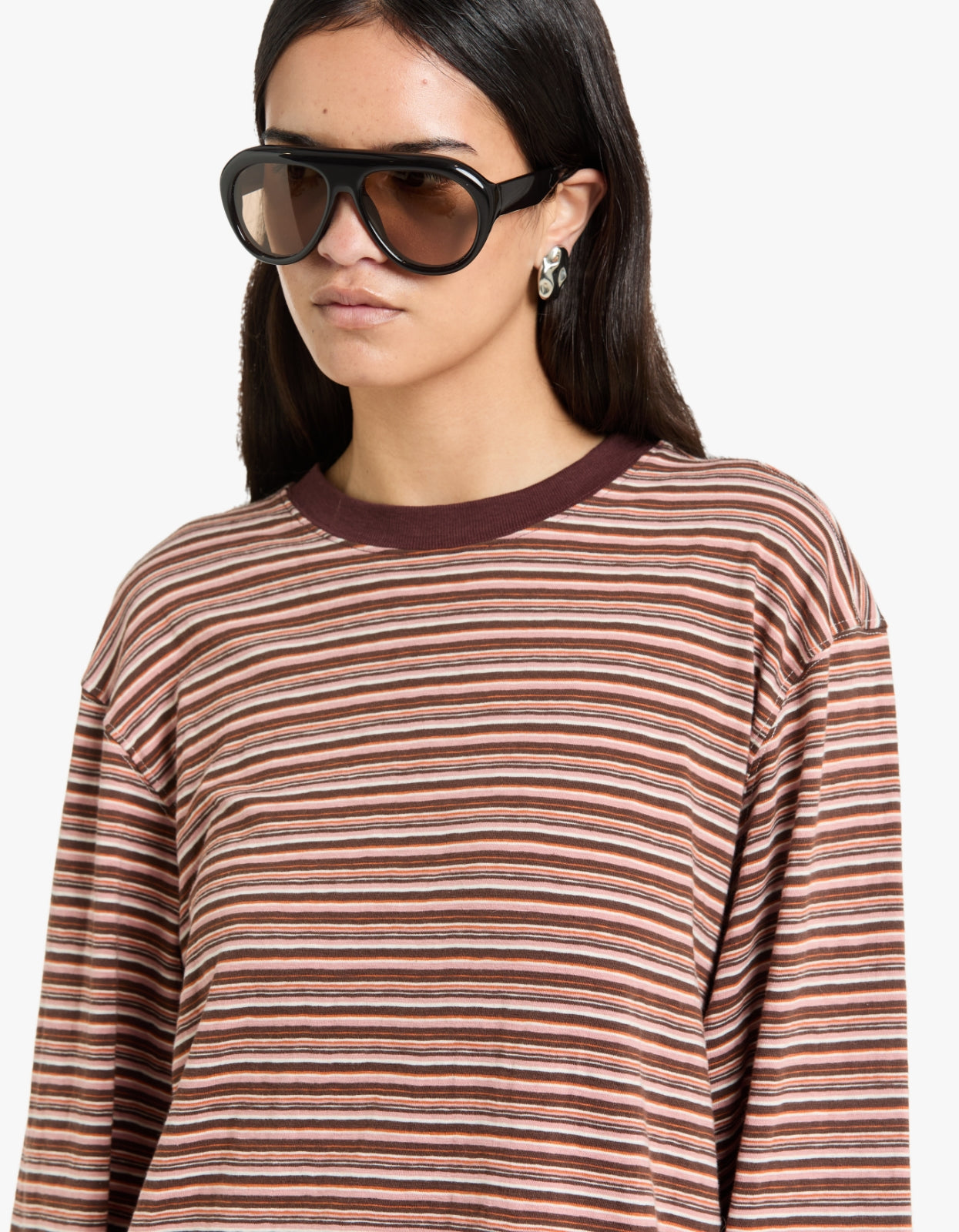 Stripe Slouch L/S T-Shirt - Pink/Orange/Plum