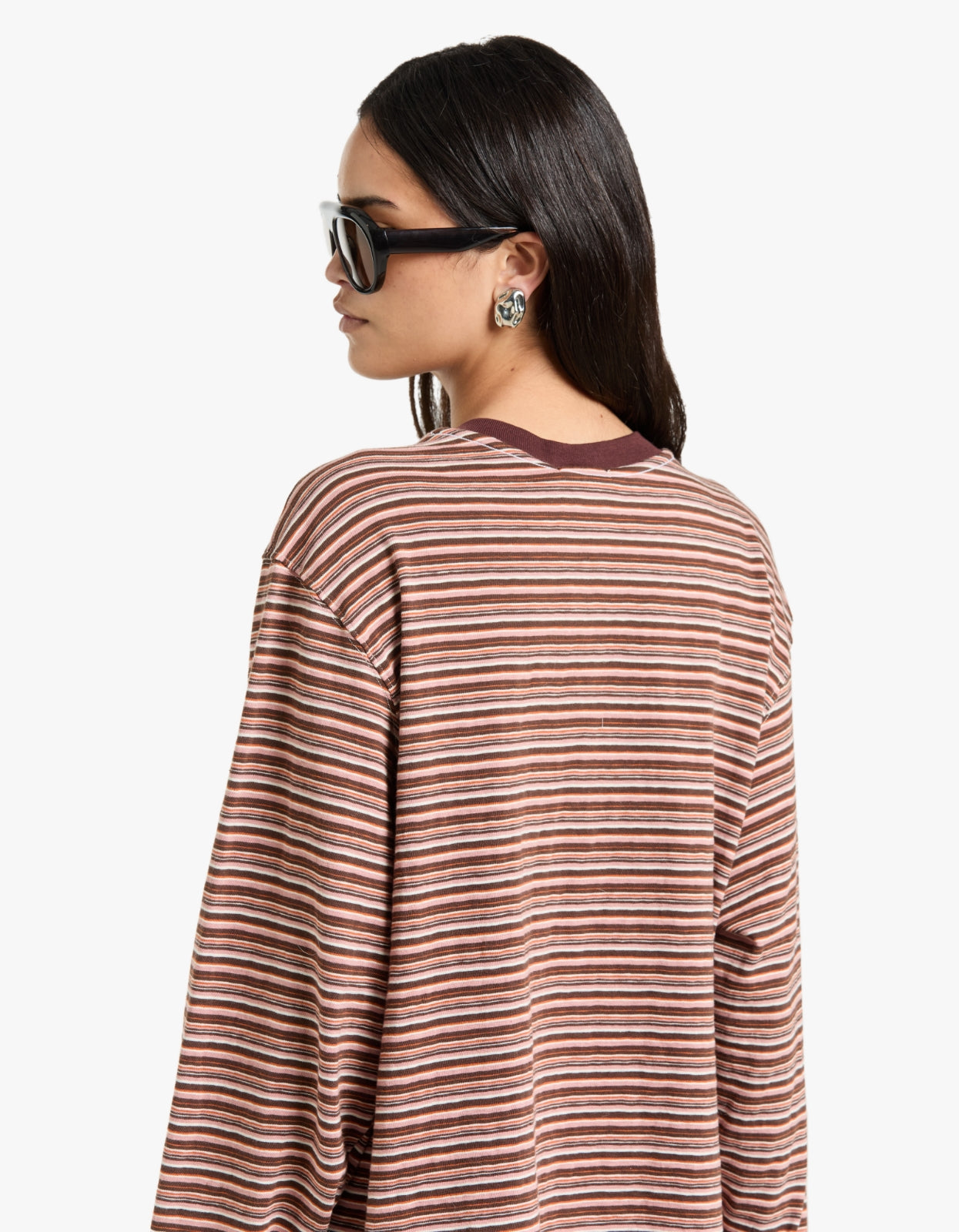 Stripe Slouch L/S T-Shirt - Pink/Orange/Plum