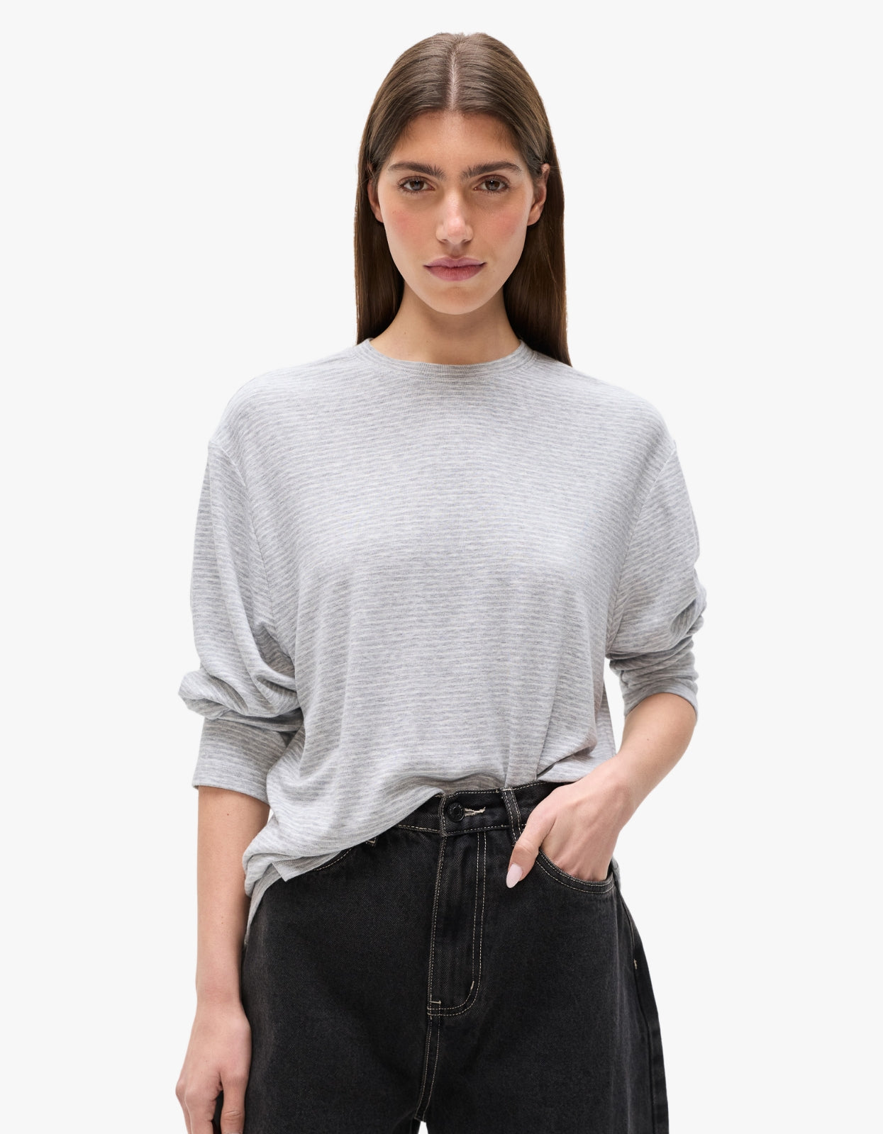 Liam Longsleeve Tee - Light Grey Stripe