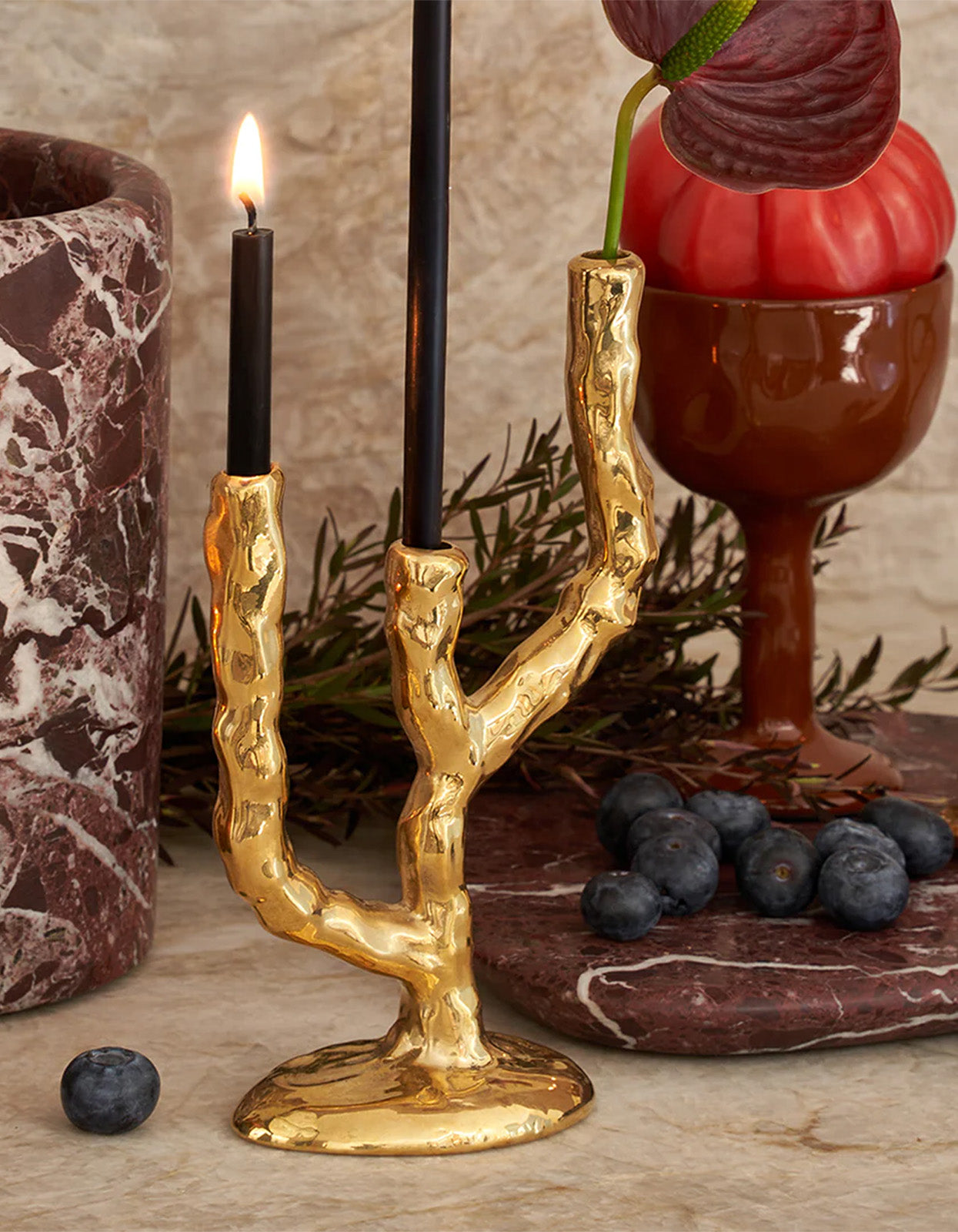 Twig Brass Candle Holder - Triple