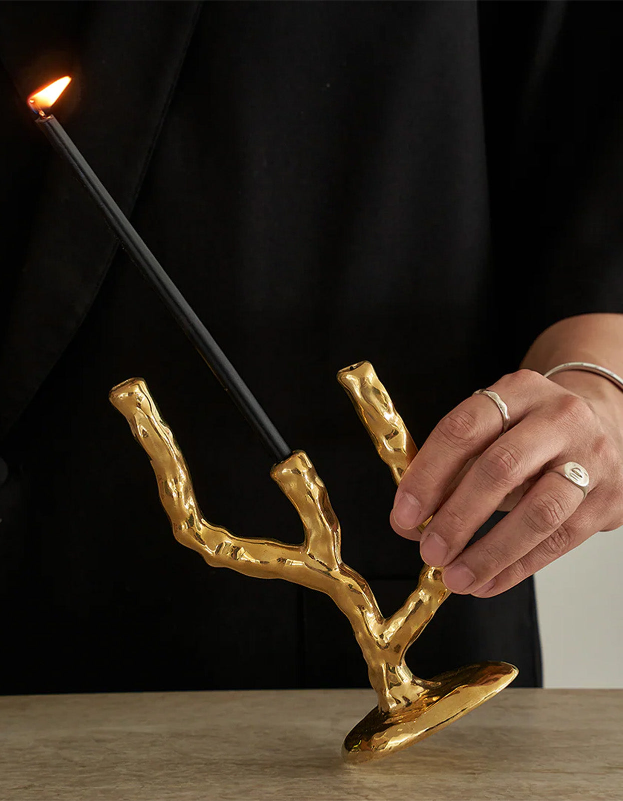Twig Brass Candle Holder - Triple