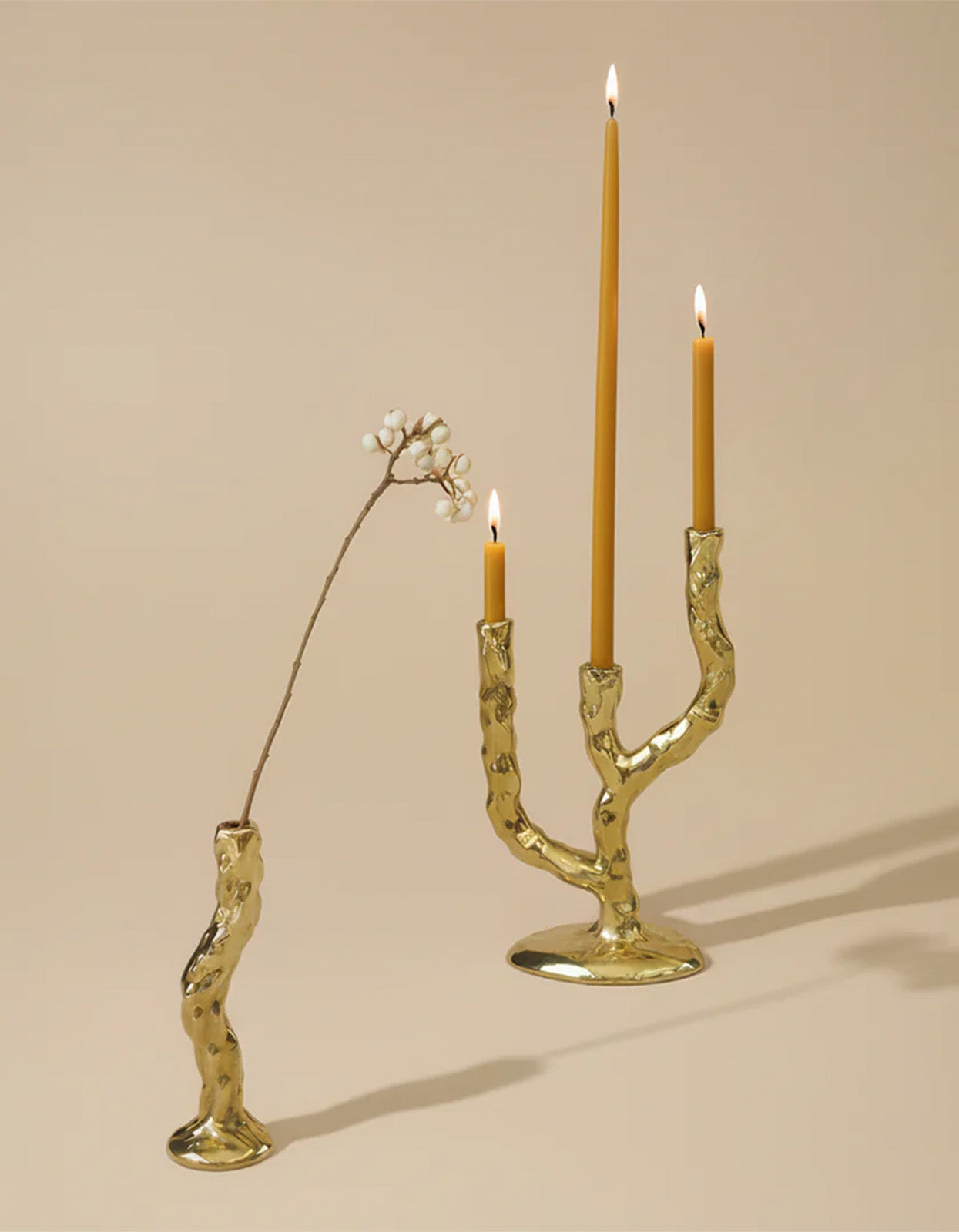 Twig Brass Candle Holder - Triple