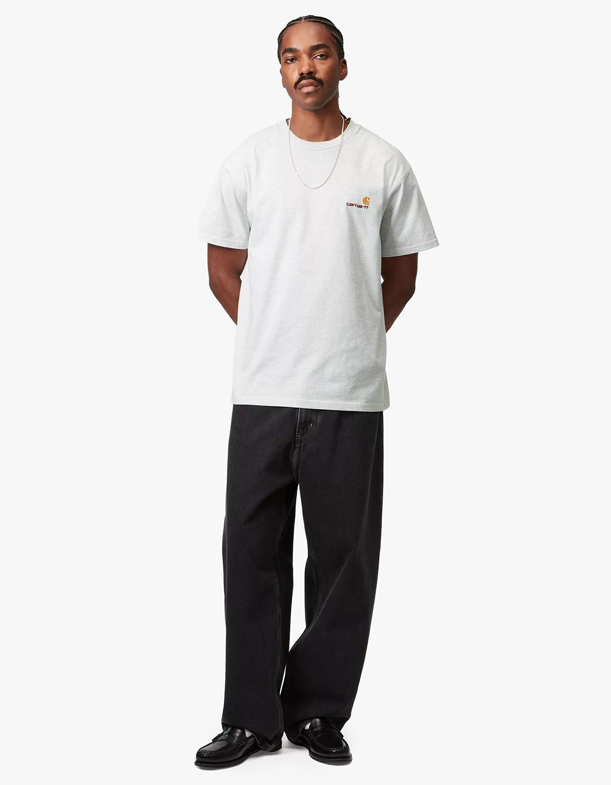 S/S American Script T Shirt - Ash Heather