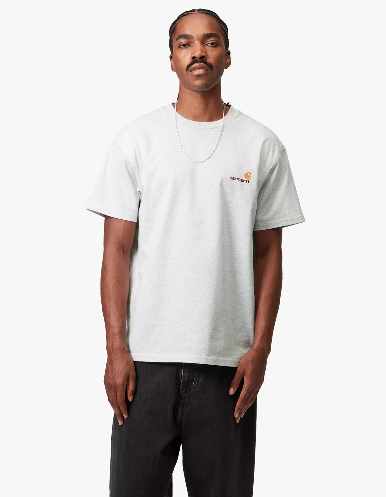 S/S American Script T Shirt - Ash Heather