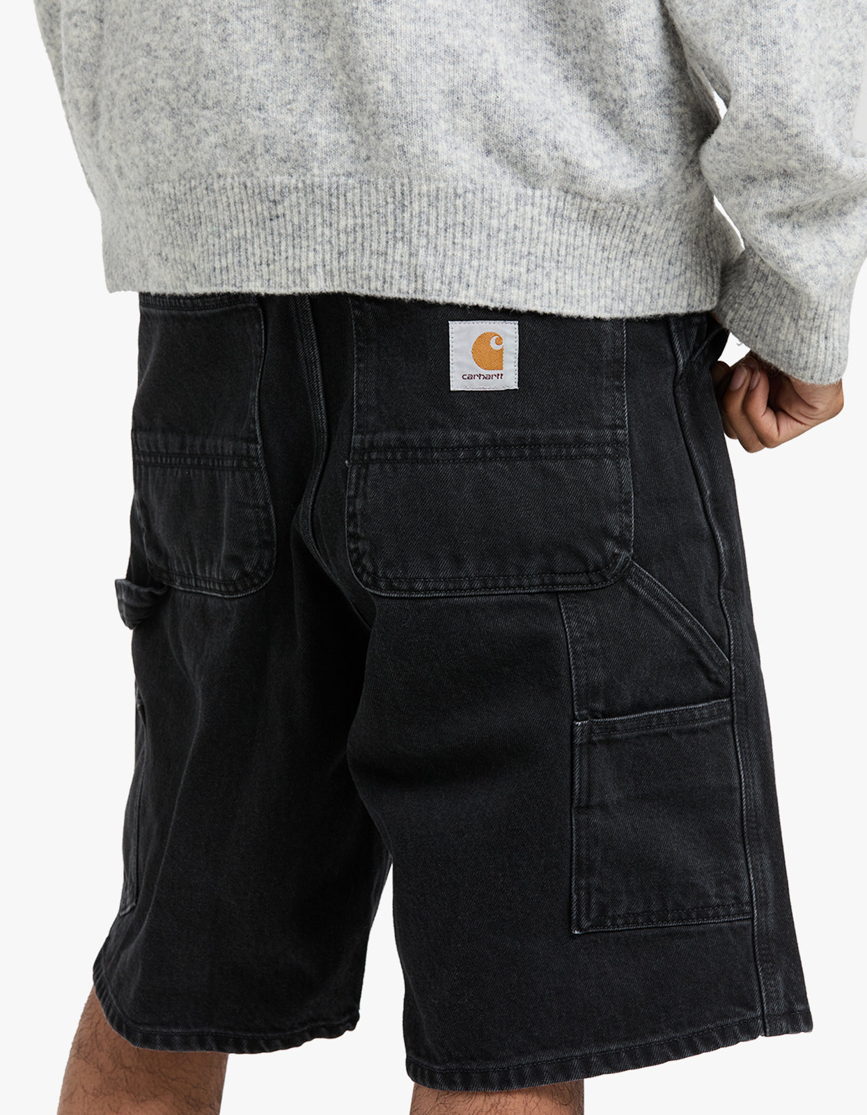 Single Knee Short - Black Stone Washed