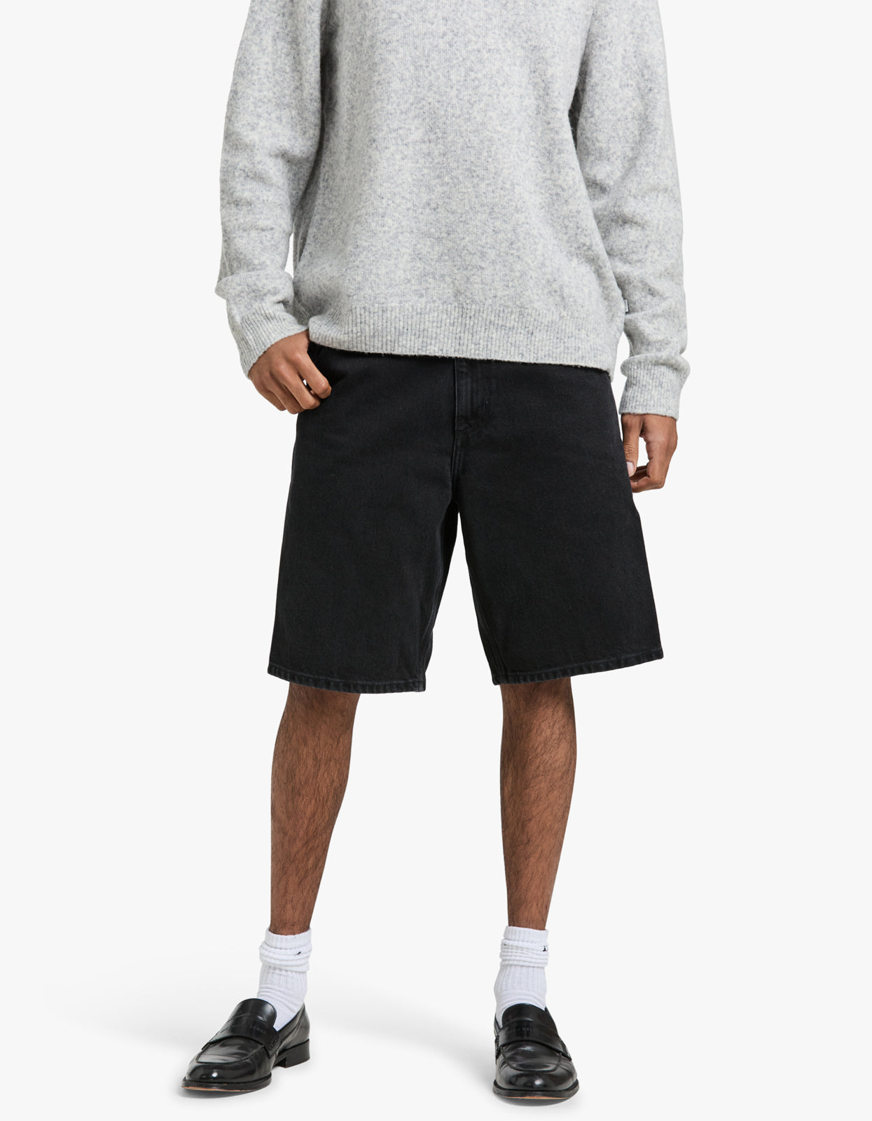 Single Knee Short - Black Stone Washed