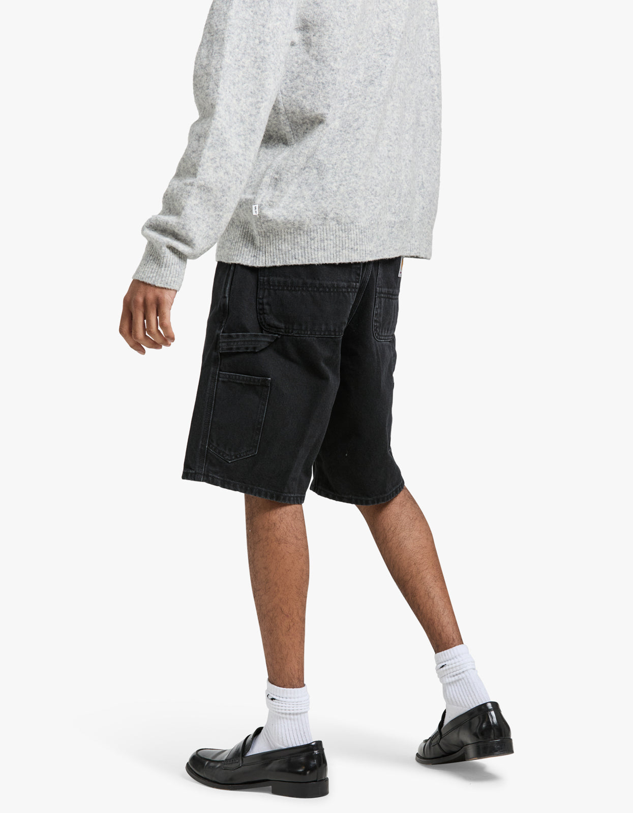 Single Knee Short - Black Stone Washed