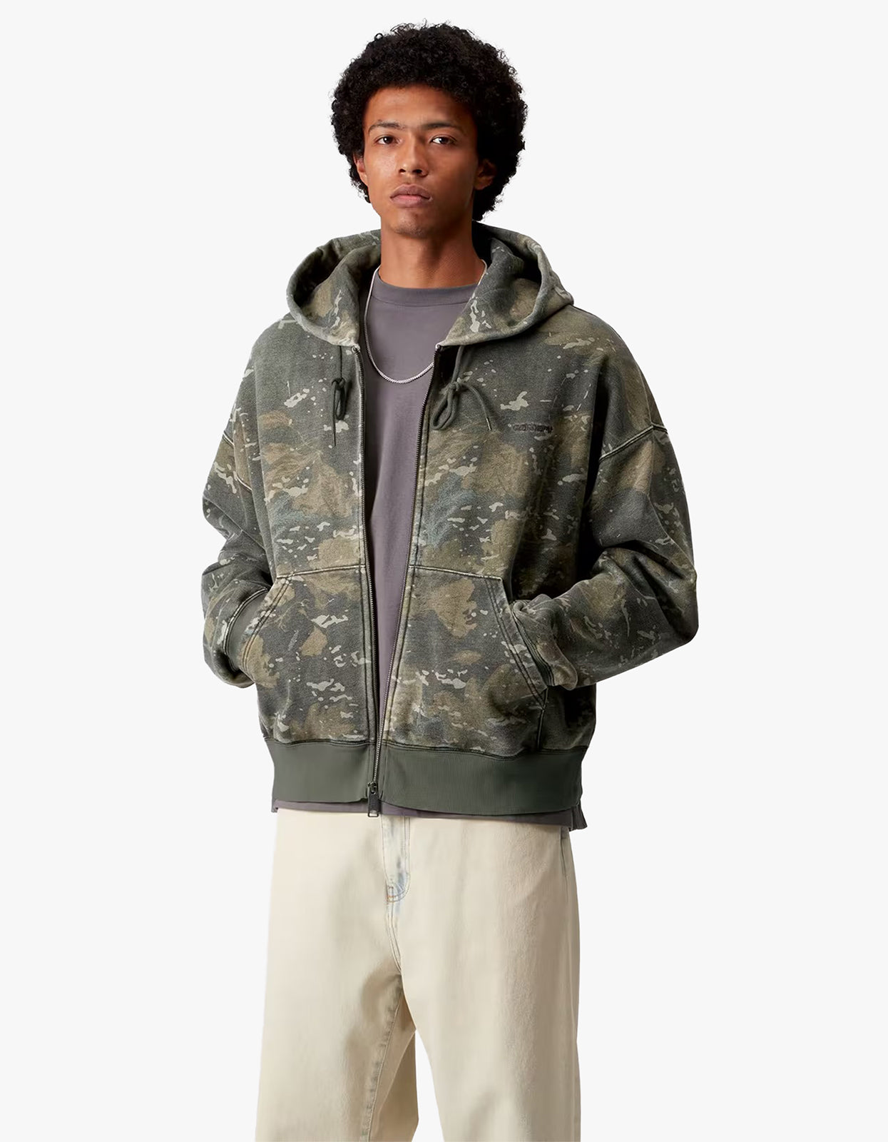 Hooded Benton Sweat Jacket - Camo Combi, Green Garment Dyed