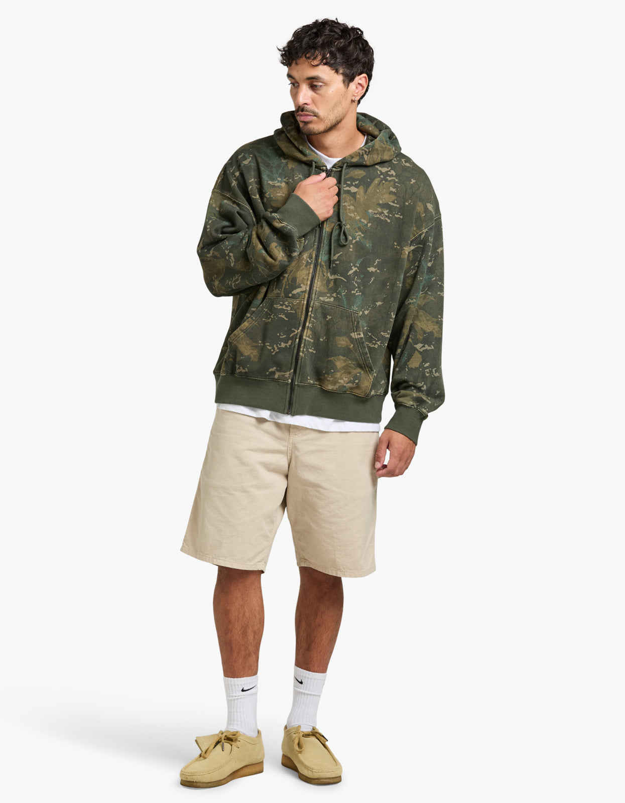 Hooded Benton Sweat Jacket - Camo Combi, Green Garment Dyed