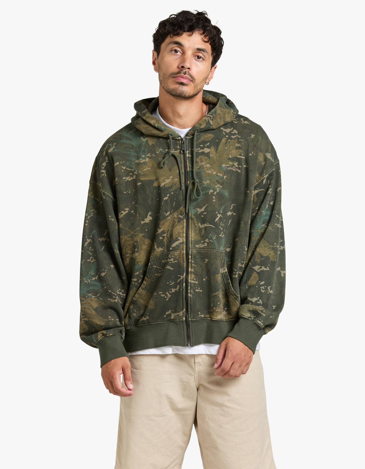 Hooded Benton Sweat Jacket - Camo Combi, Green Garment Dyed