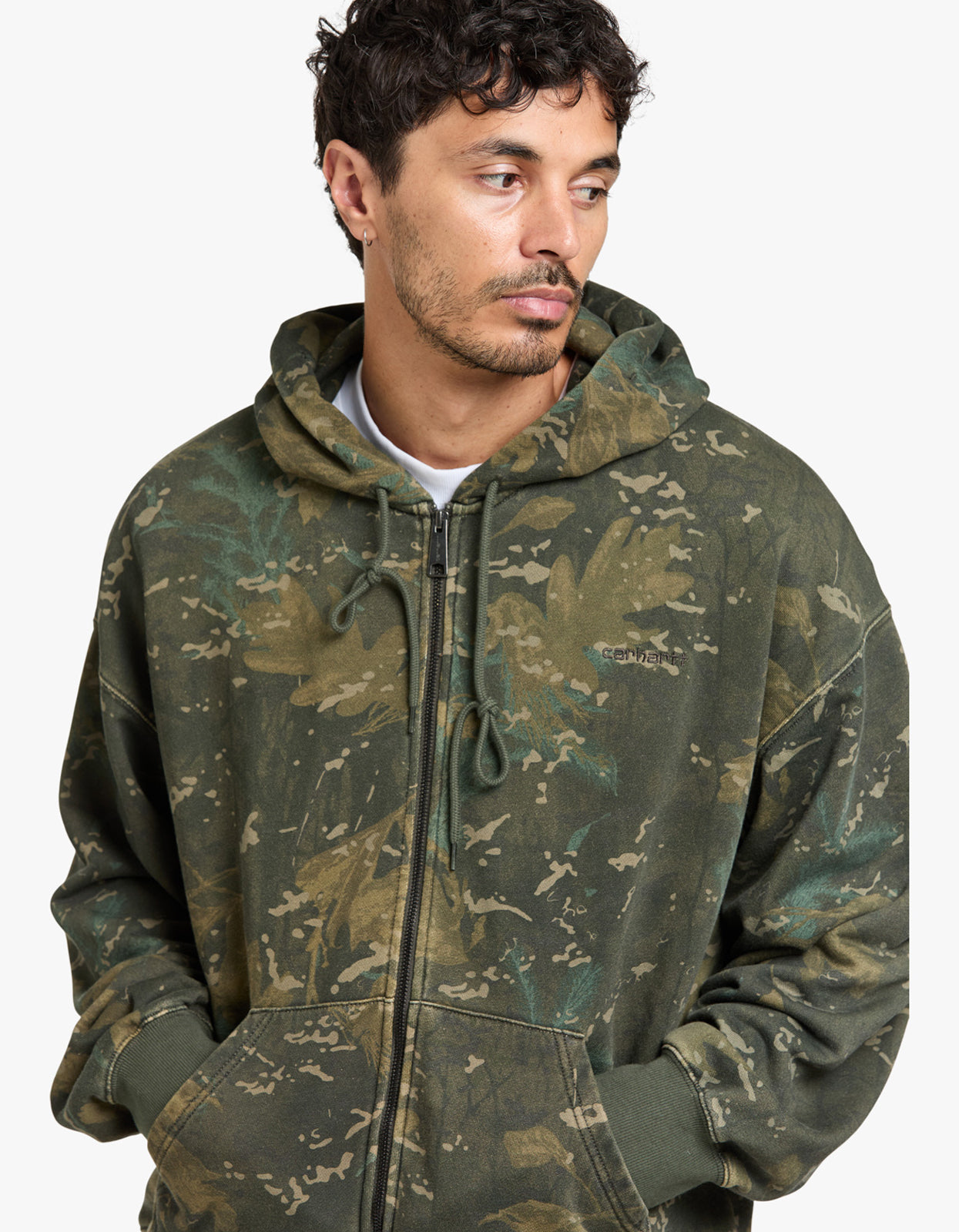 Hooded Benton Sweat Jacket - Camo Combi, Green Garment Dyed