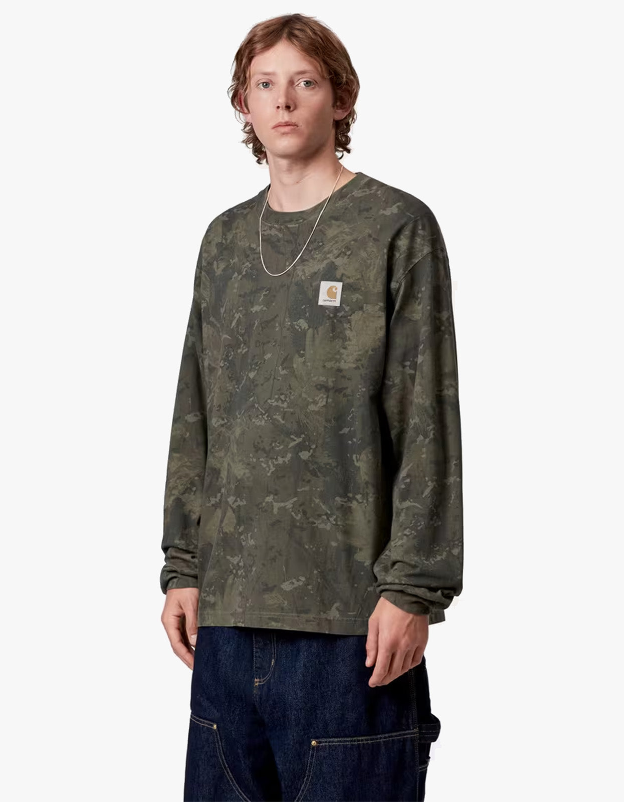 L/S Camo Combi T Shirt - Camo Combi, Green/Olive Garment Dyed