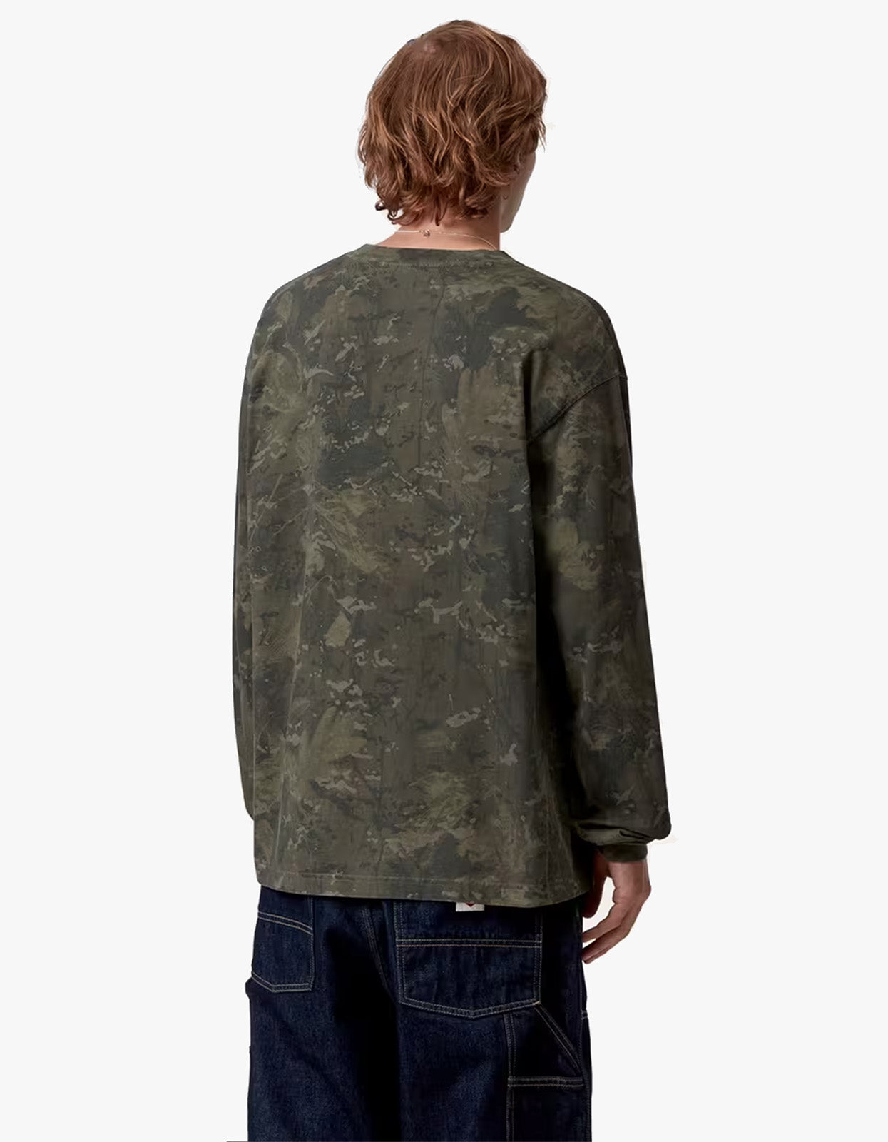 L/S Camo Combi T Shirt - Camo Combi, Green/Olive Garment Dyed
