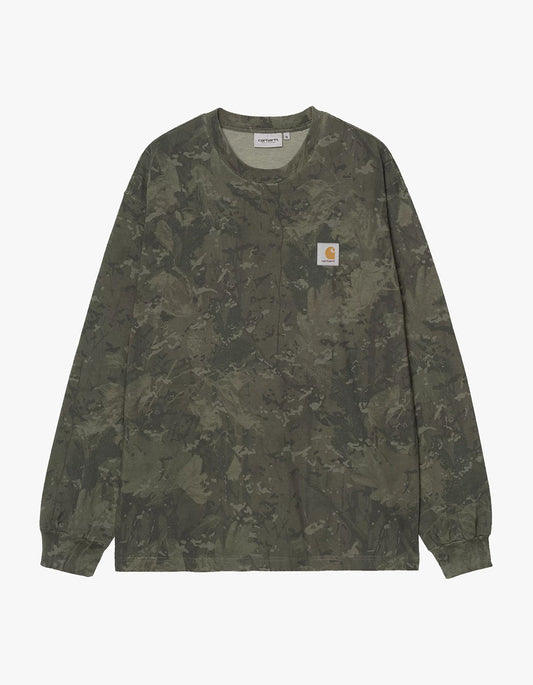 L/S Camo Combi T Shirt - Camo Combi, Green/Olive Garment Dyed