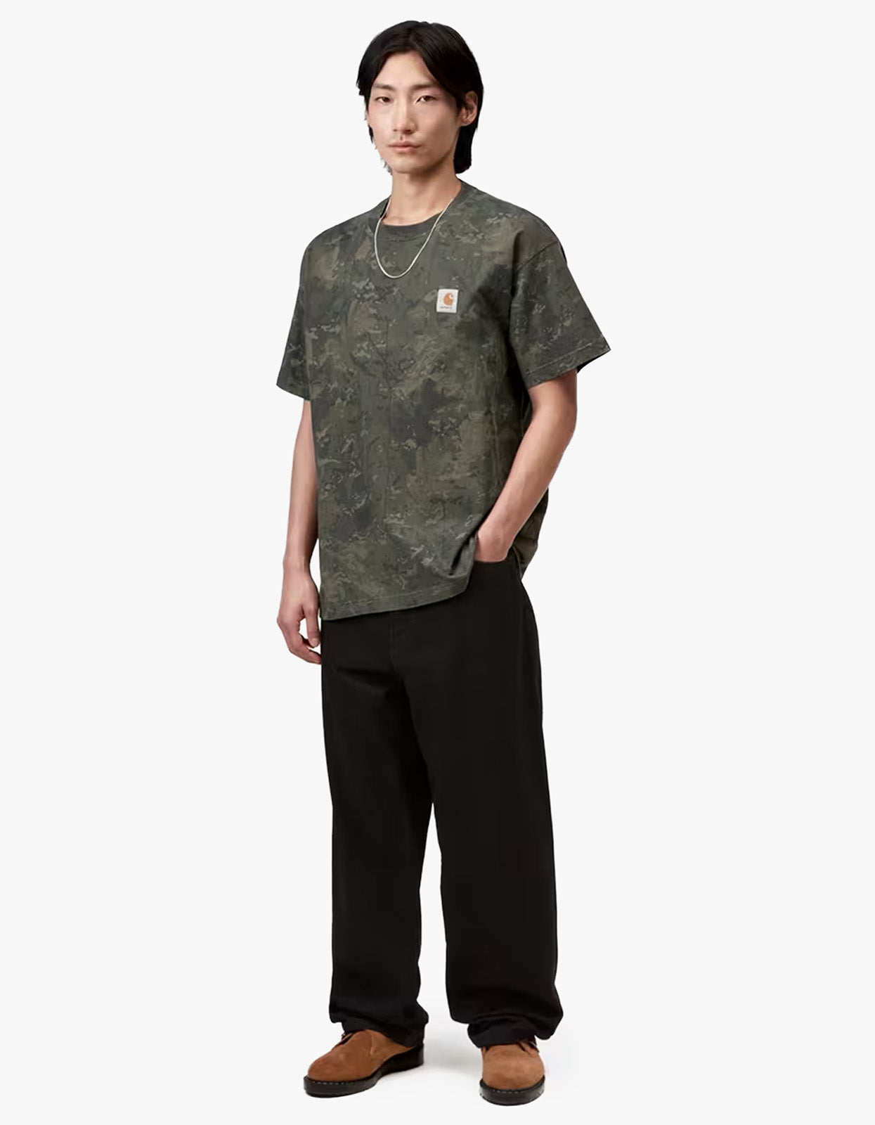 S/S Camo Combi T Shirt - Camo Combi, Green/Olive Garment Dyed